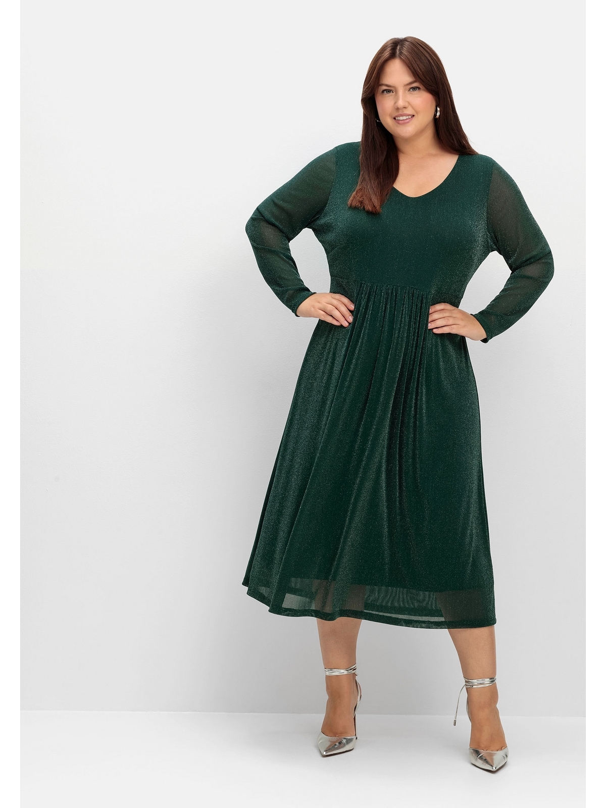 Sheego Partykleid »Große Größen«, mit Mesh und Effektgarn online kaufen |  BAUR