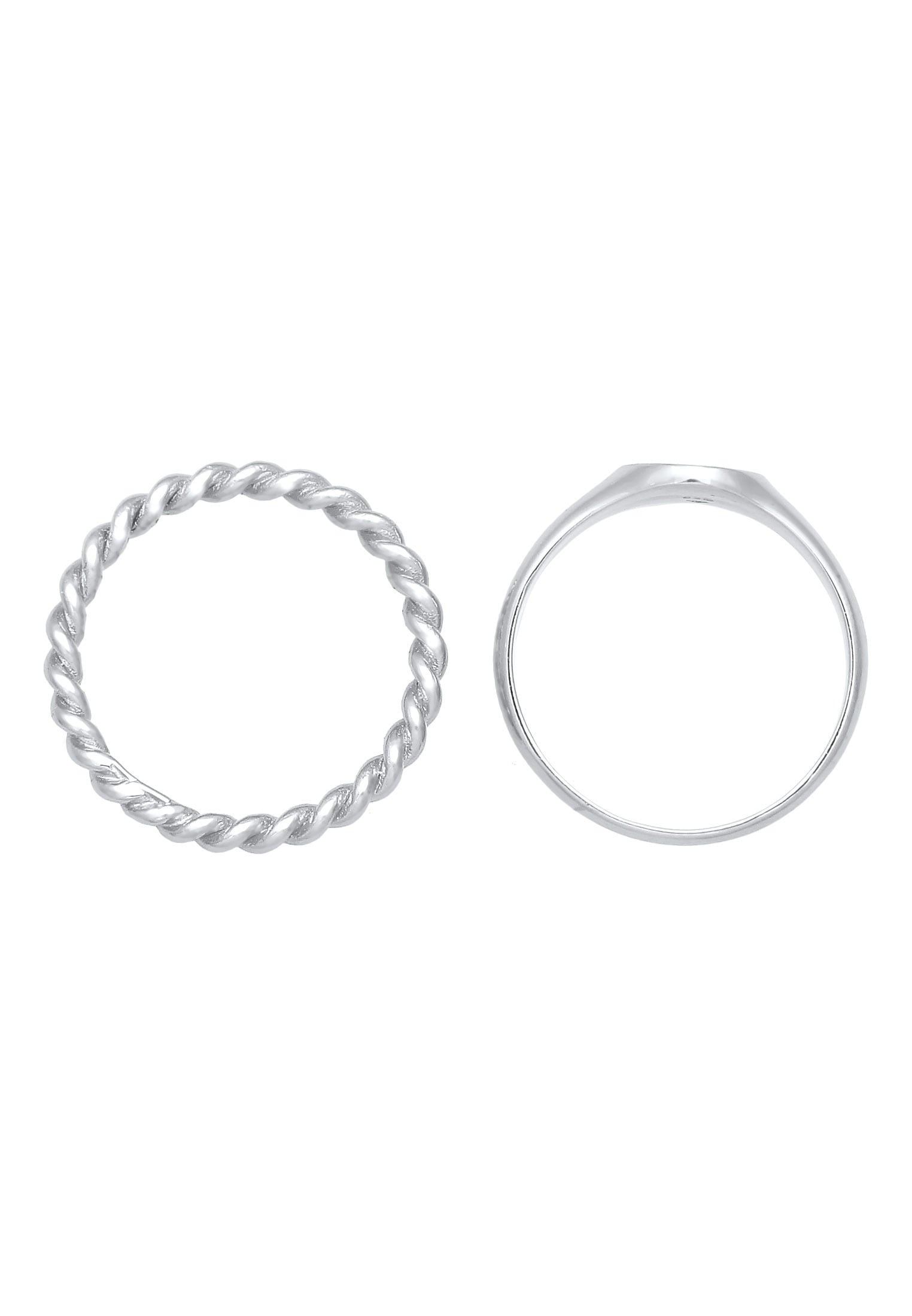 Elli Ring-Set »Siegelring Basic Bandring Twist 2er Set 925 Silber«