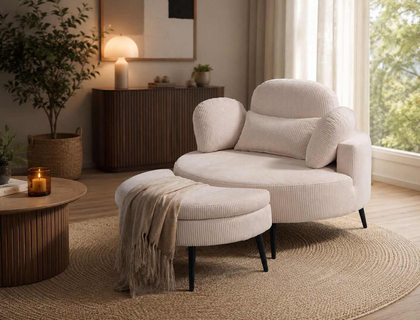 OTTO home Loveseat "Riko Sessel, B: 110 cm, Sitzhöhe: 44 cm" XXL- Sessel, mit Stauraumhocker, Rückenstütze & 4 Zierkissen
