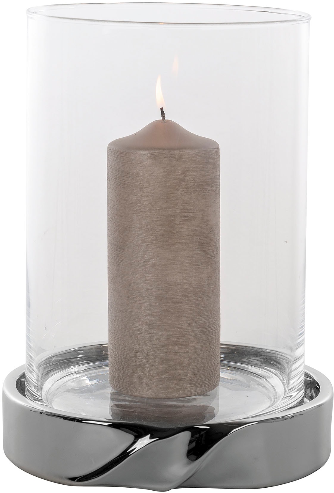 Windlicht »LE DECOR«, (1 St.), Kerzenhalter mit Glaszylinder, aus Keramik, silberfarben