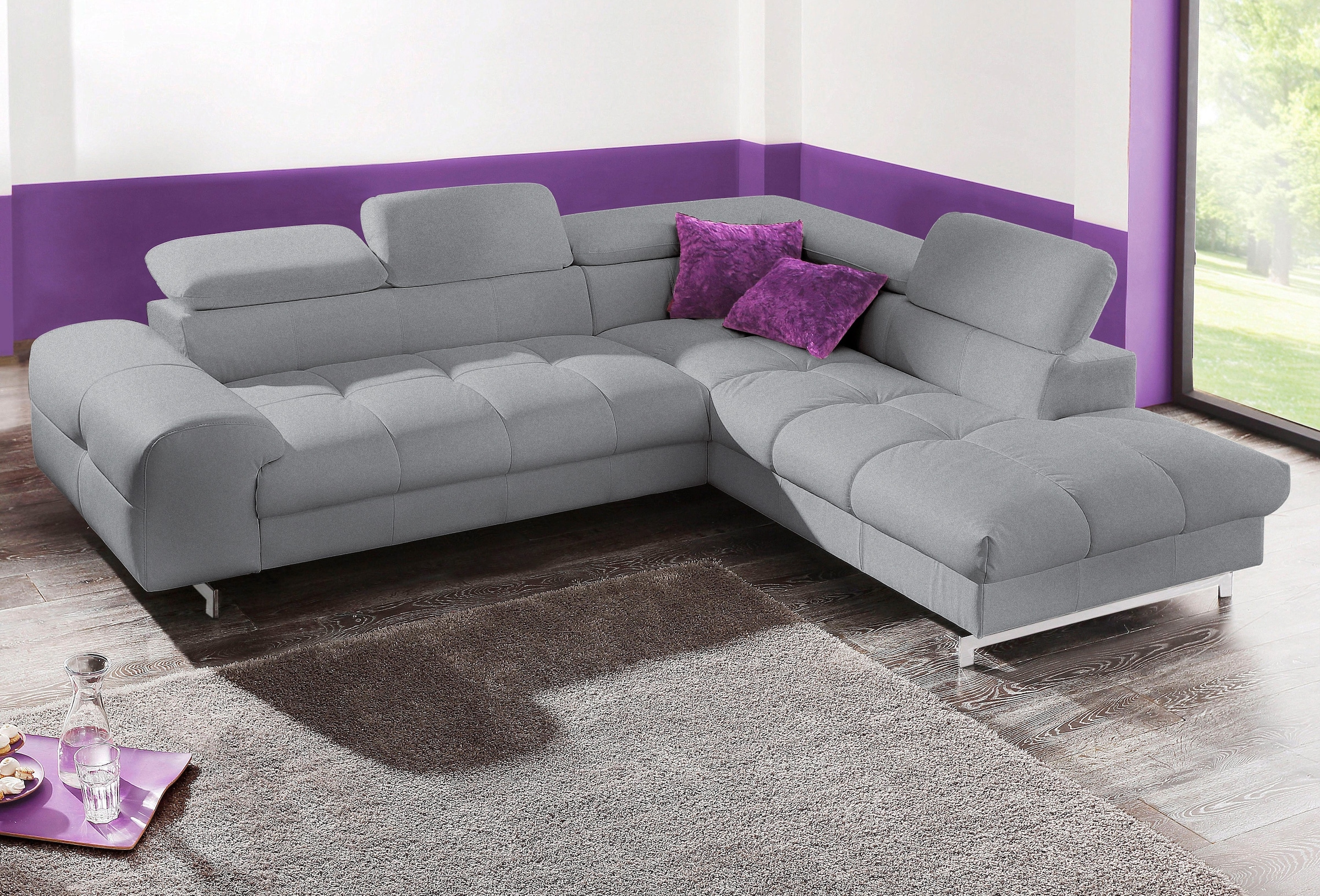 COTTA Polstergarnitur »Chef L-Form«, (Set), Set bestehend aus: Ecksofa mit Kopfteilverstellung & Hocker