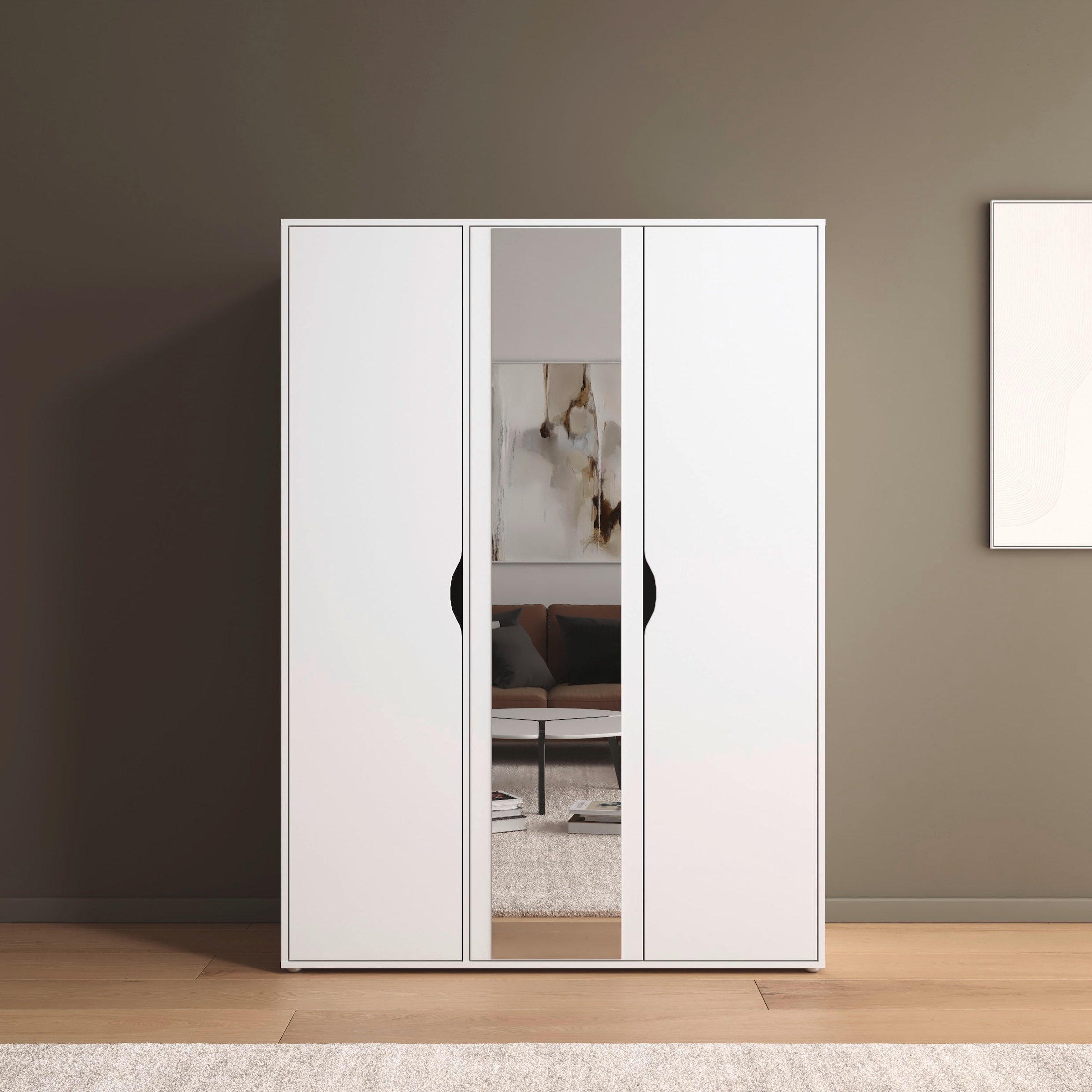 rauch Drehtürenschrank »Kleiderschrank Schrank Garderobe Wäscheschrank NARAI mit Spiegel«, (in 3 verschiedenen Ausstattungen BASIC/CLASSIC/PREMIUM), Griffausfräsungen für eine grifflose Optik TOPSELLER MADE IN GERMANY