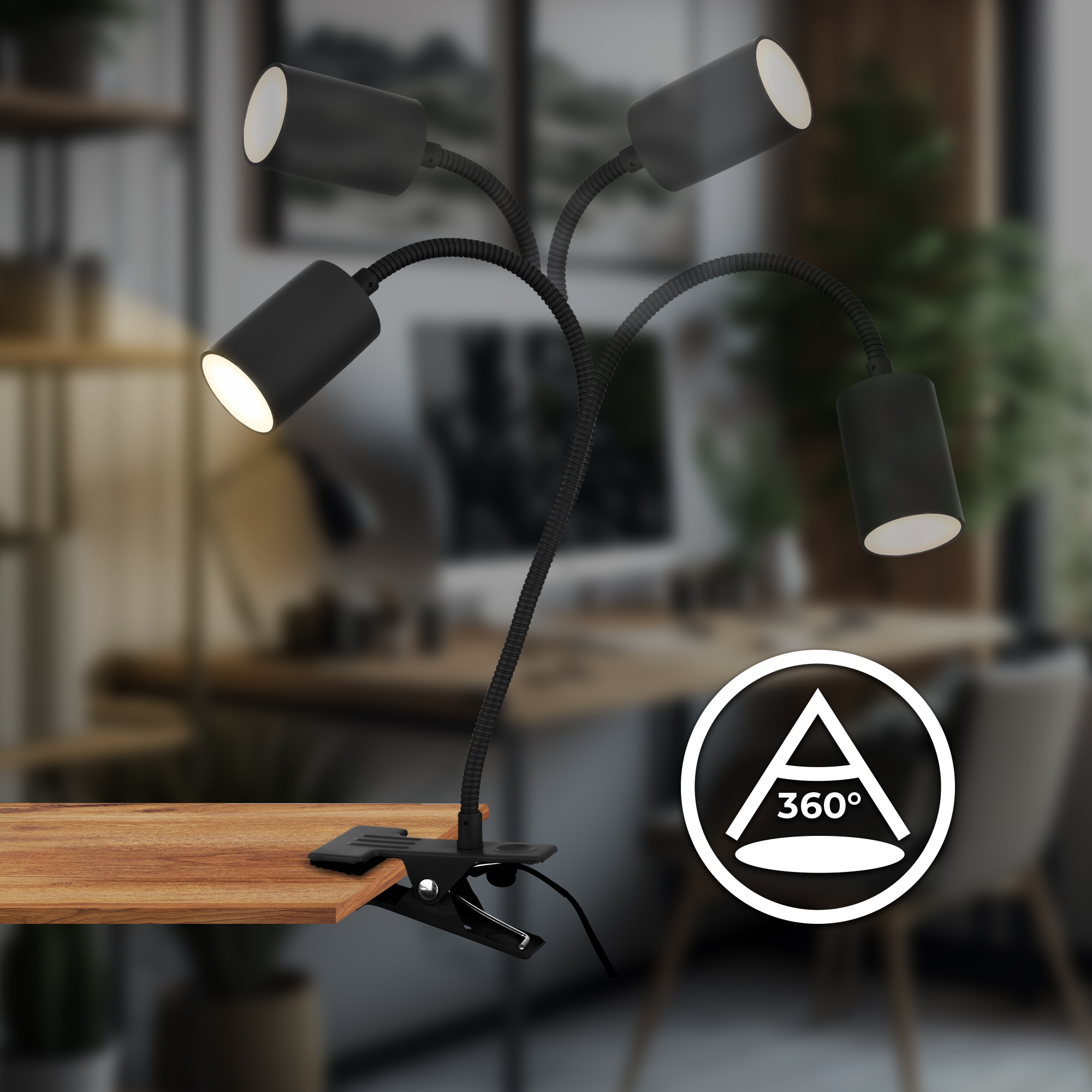 B.K.Licht LED Klemmleuchte »LED Klemmleuchte«, 1 flammig, 40 x 10 x 6,5 cm, Schwarz, 3,5W, Leselampe Büro