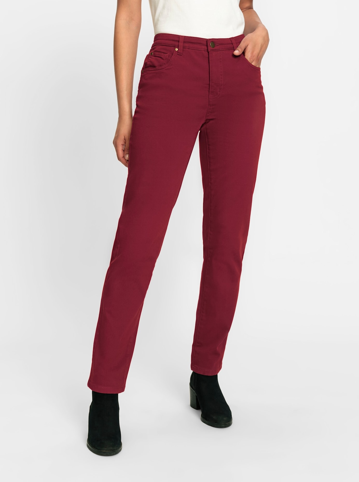 5-Pocket-Jeans INSPIRATIONEN, Damen, Gr. 46, Normalgrößen, rot (dunkelrot), 98% Baumwolle, 2% Elasthan, unifarben, lang, Jeans 5-Pocket-Jeans, Topseller