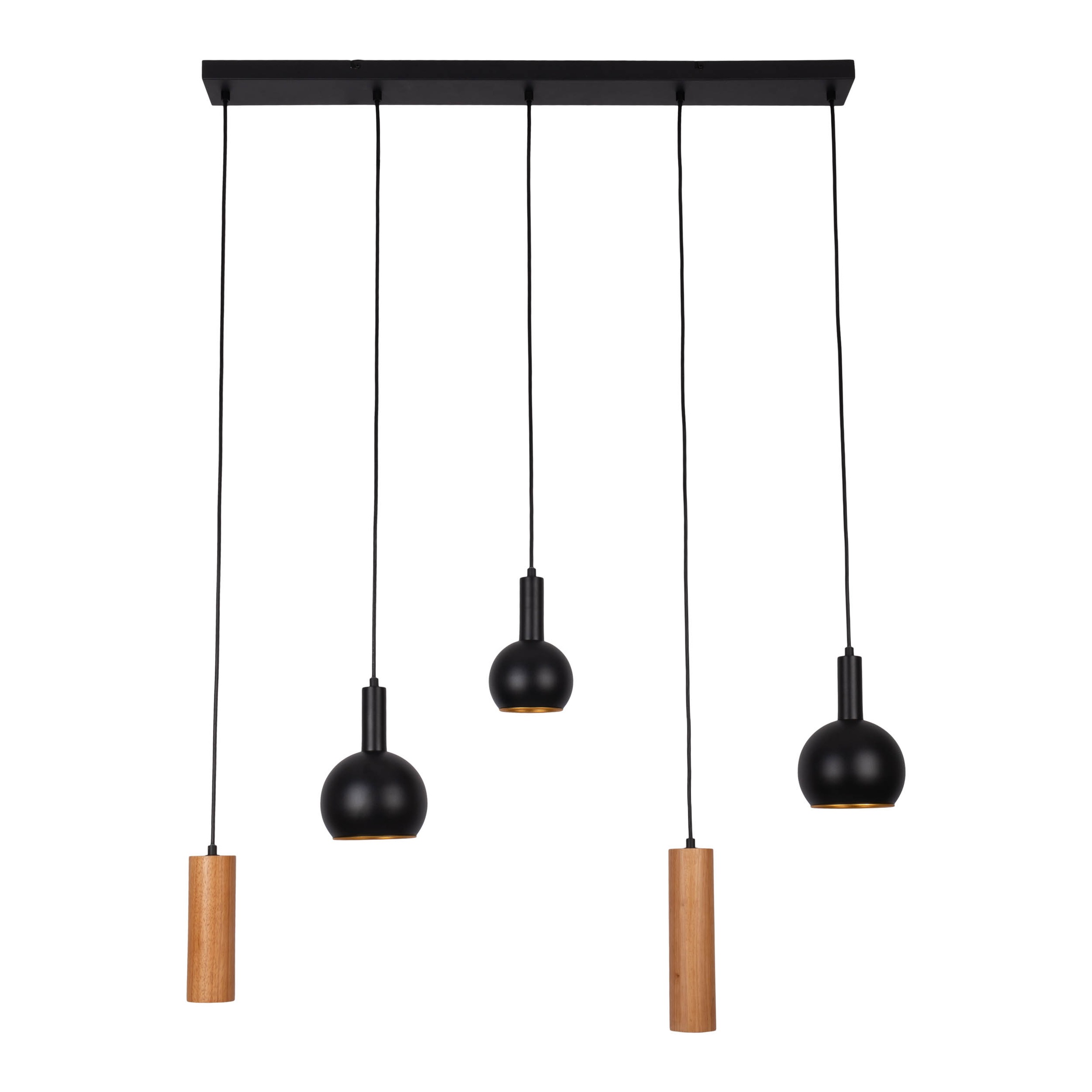 näve Pendelleuchte »Cusco« E14 | GU10 1 Stk. exkl. 3x E14/2x GU10, Mix aus Metall und Holz, H: 150cm, schwarz/natur