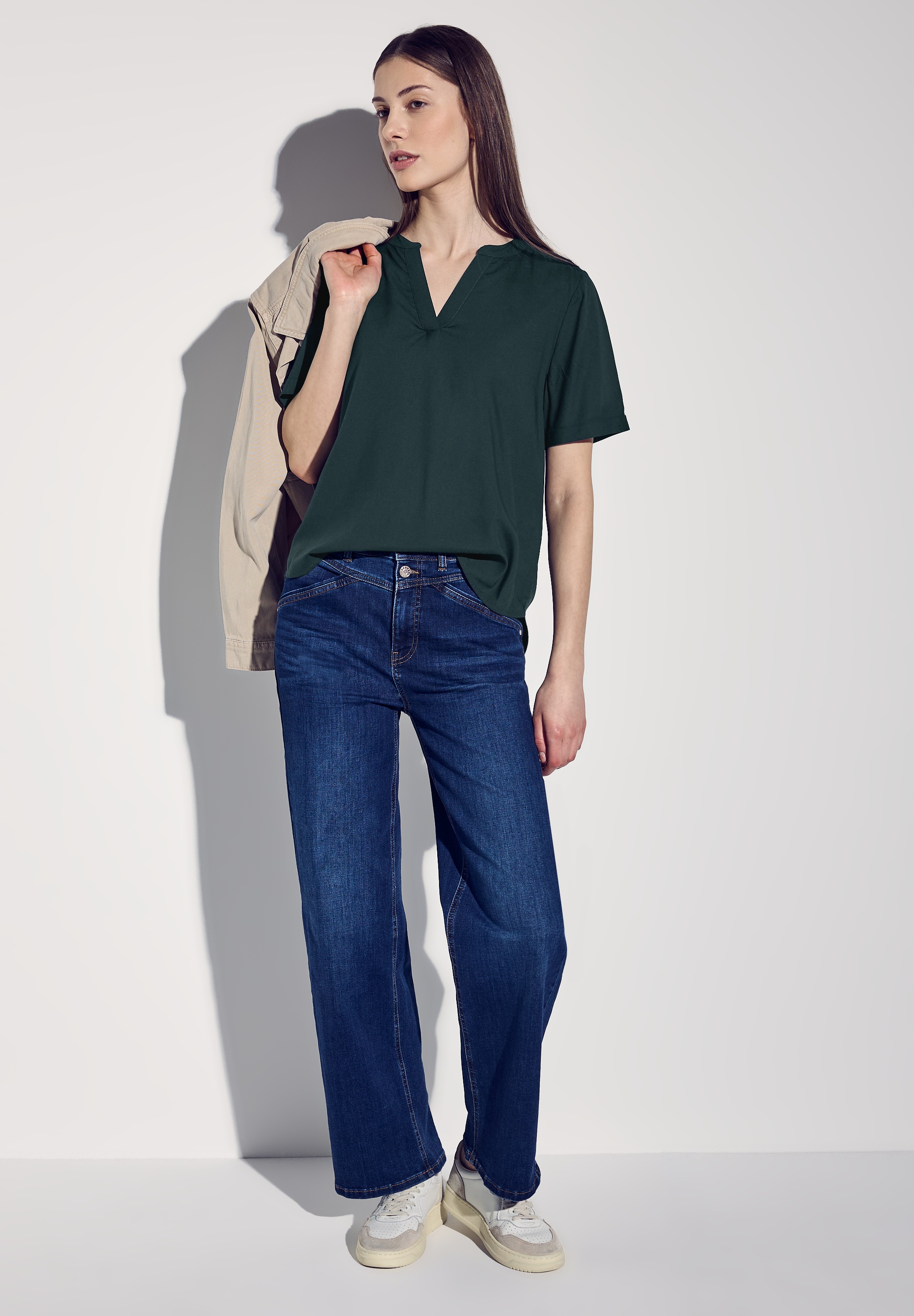 Thumbnail - STREET ONE Kurzarmbluse mit geschlitztem Rundhalsausschnitt