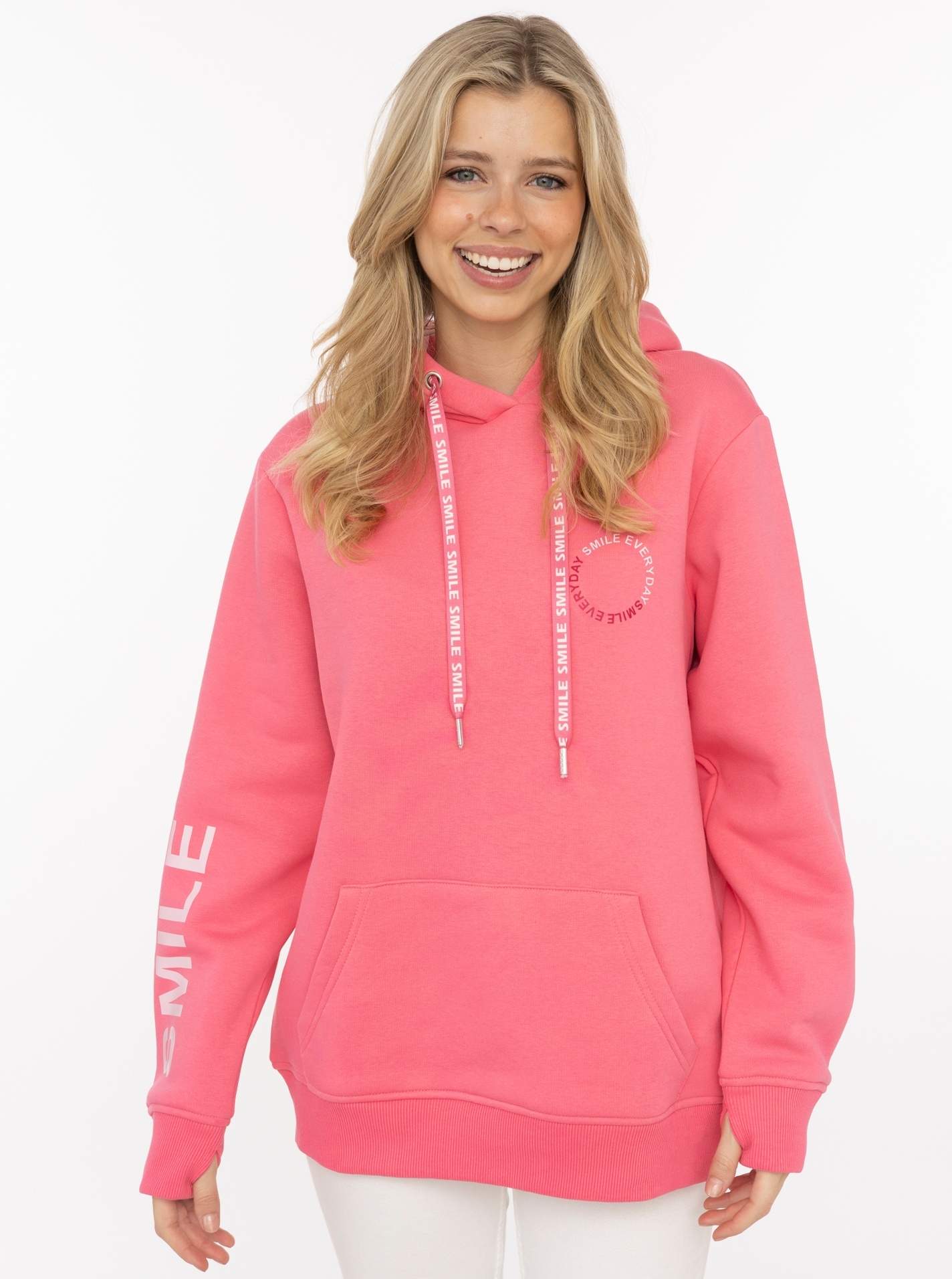 Zwillingsherz Hoodie ""SMILE & LAUGH"", Print am Arm und Brust, Kapuze mit bedruckter Kordel, Kängurutasche