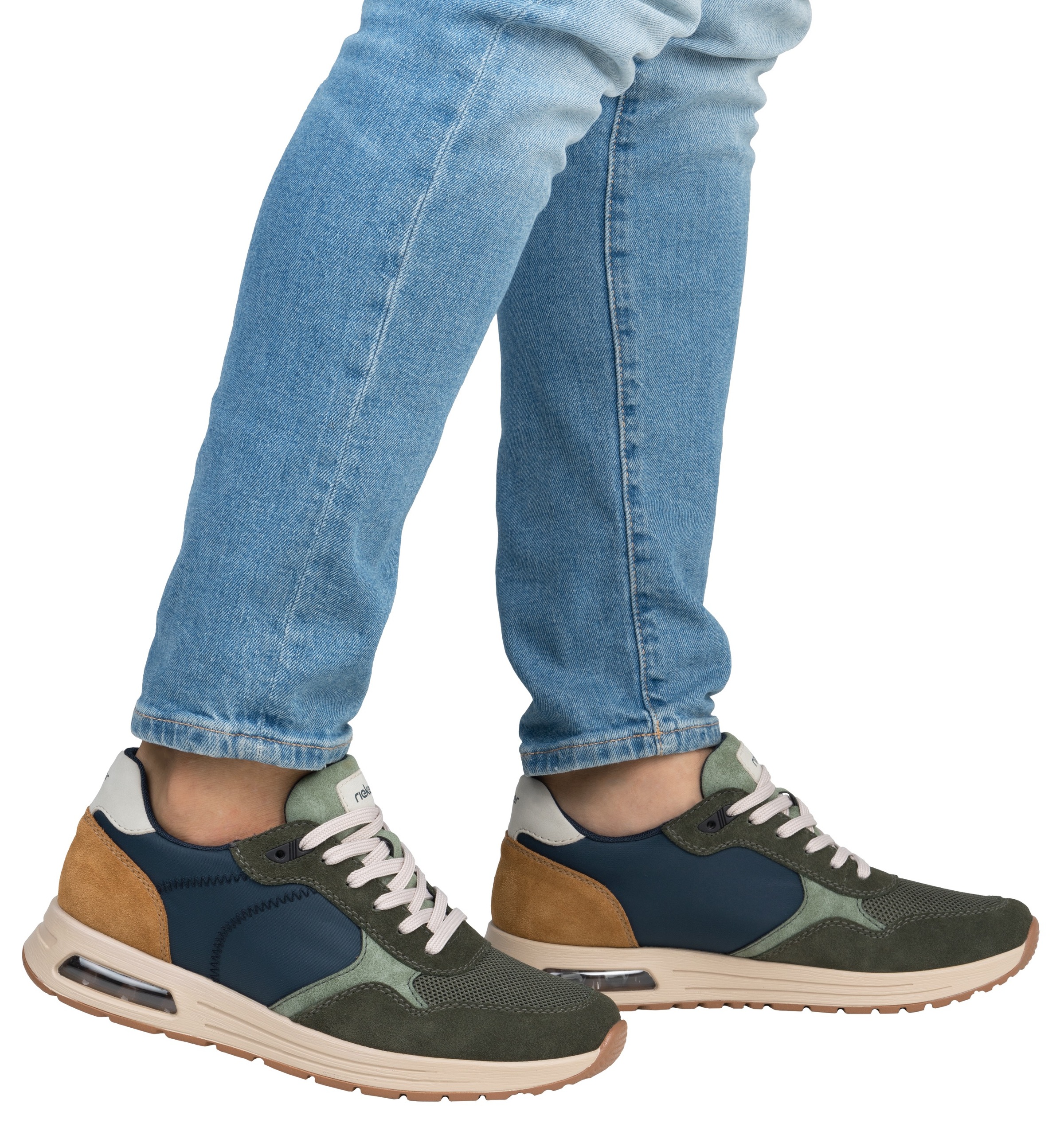 Sneaker RIEKER, Herren, Gr. 42, grün (khaki kombiniert), Lederimitat, Textil, Veloursleder, Schuhe Sneaker, Schnürschuh, Halbschuh, Freizeitschuh mit gepolstertem Schaftrand 3
