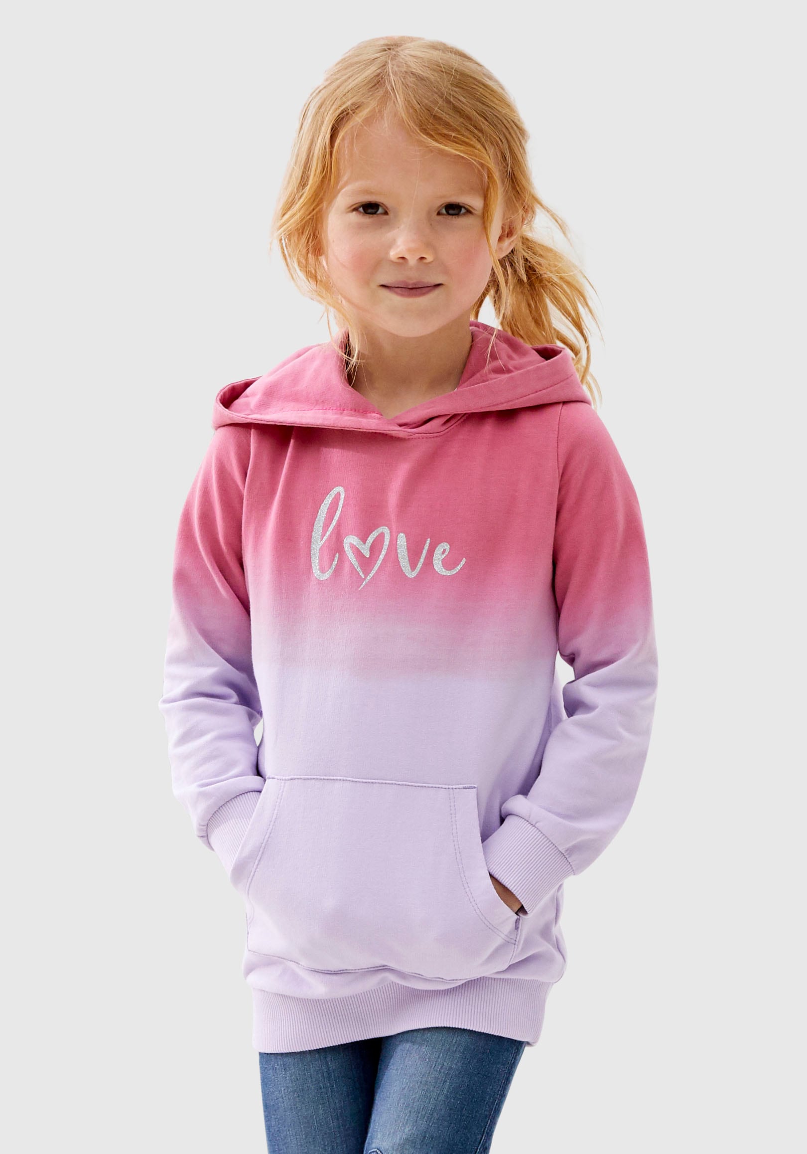 Farbverlauf Kapuze Longsweatshirt KIDSWORLD im mit »LOVE«, BAUR |