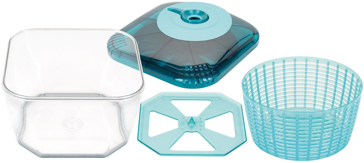 Genius Salatschleuder »Nicer Dicer Chef Pro Salatschleuder, Set 4-tlg.«, (Set, 4 tlg.), 4 in 1: Waschen, Schleudern, Abgießen und Servieren – alles in einem
