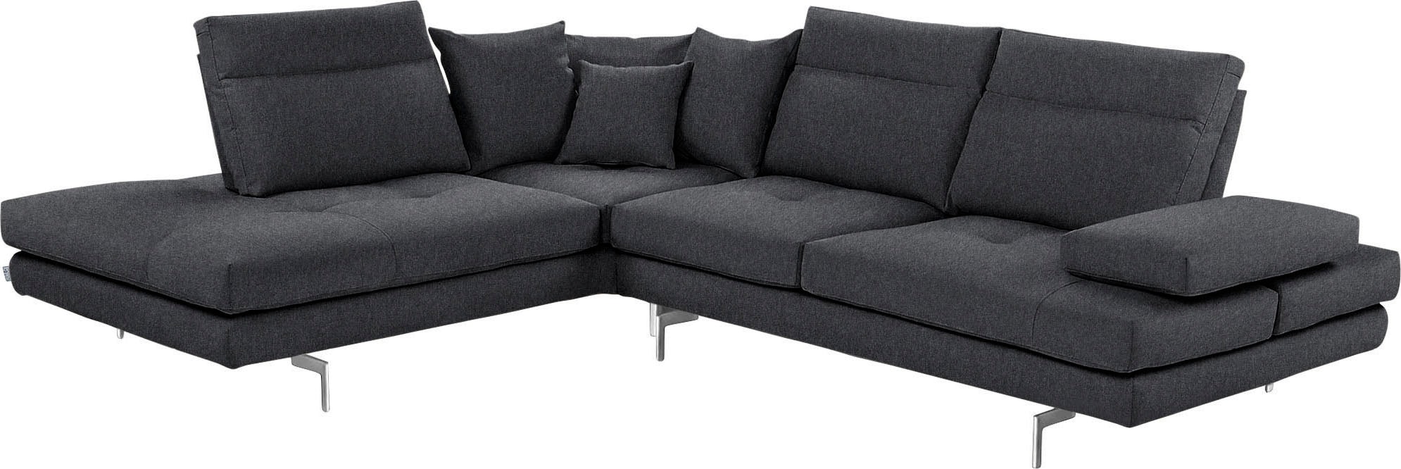 CALIA ITALIA Ecksofa "Toby Wing, B/T: 288/232 cm, Designsofa mit hohem Sitzkomfort, L-Form" Sitztiefenverstell.,wahlw. mit Kissen-Set, Füße chrom glänzend