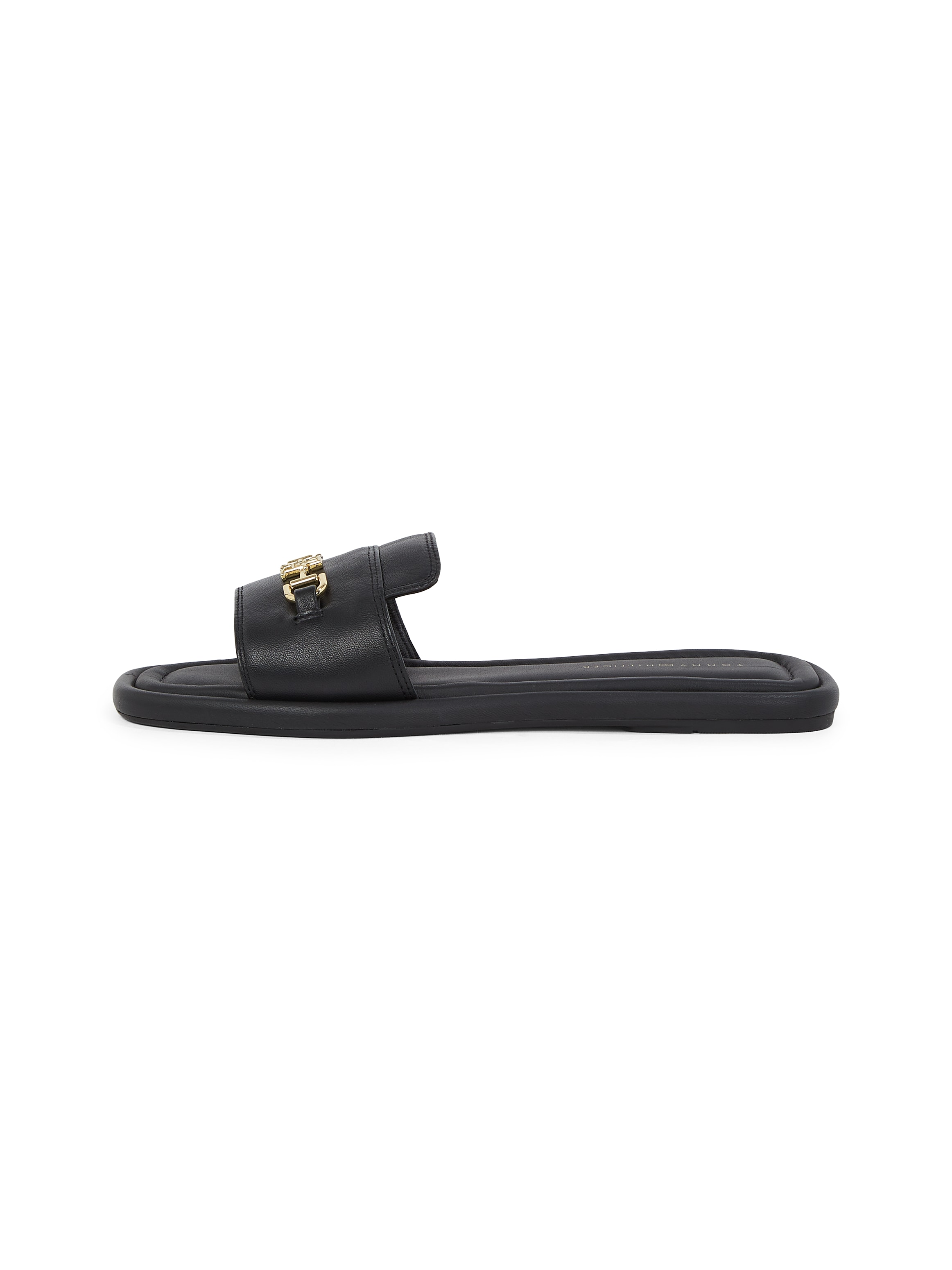 Tommy Hilfiger Pantolette »LEATHER HORSEBIT MULE«, Flats, Sommerschuh, Bequemschuh mit goldfarbener Zierspange