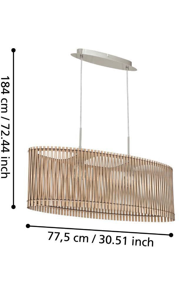 EGLO Hängeleuchte »SENDERO Pendellampe, Stahl und Holz, E27, IP20, Wohnzimmerlampe, Lampe« E27 1 Stk. Hängeleuchte, L77,5 x B25 x H130, nickel-matt, 2X60W exkl.