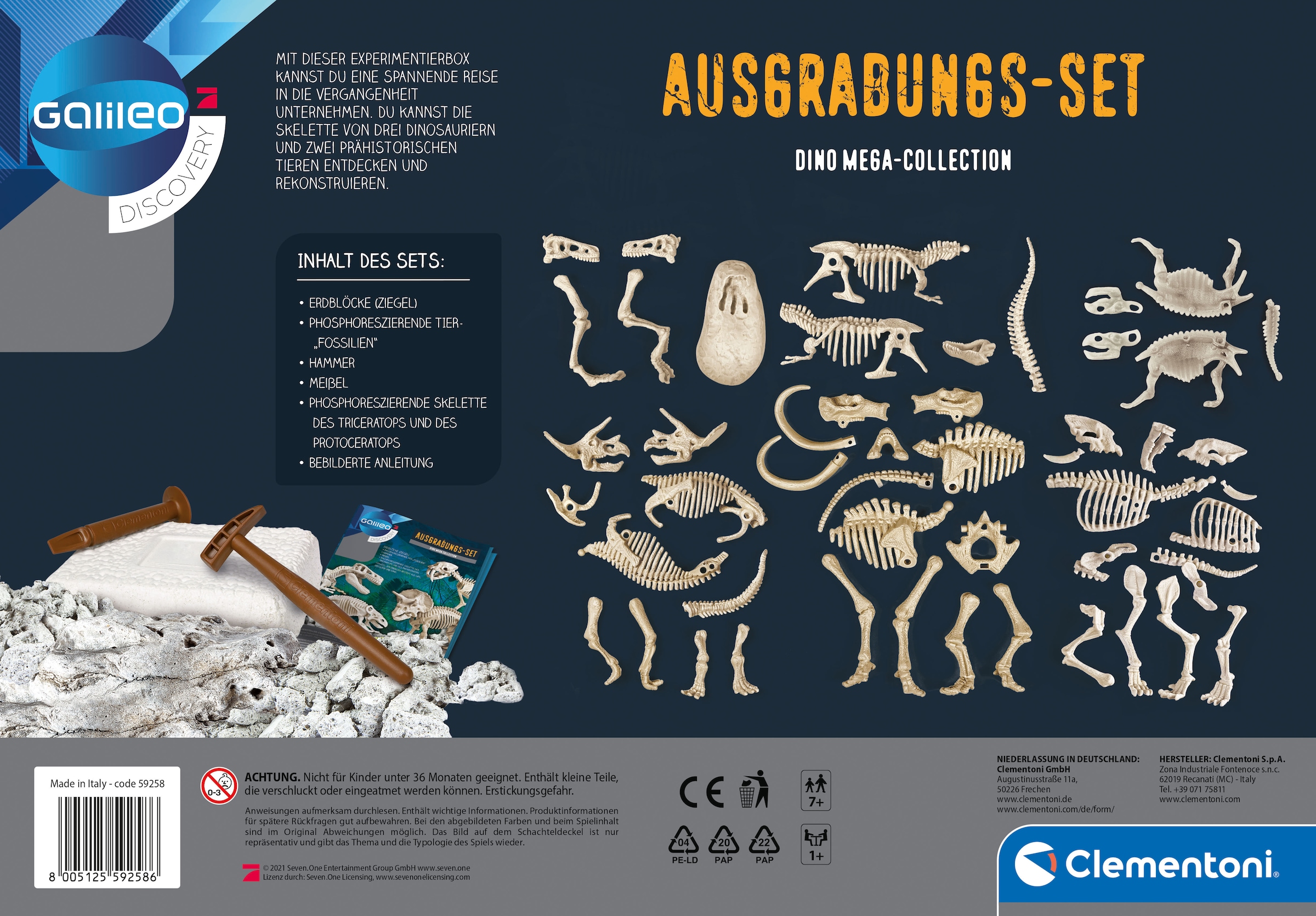 Clementoni® Experimentierkasten »Galileo, Ausgrabungs-Set Dino Mega-Collection«, Made in Europe
