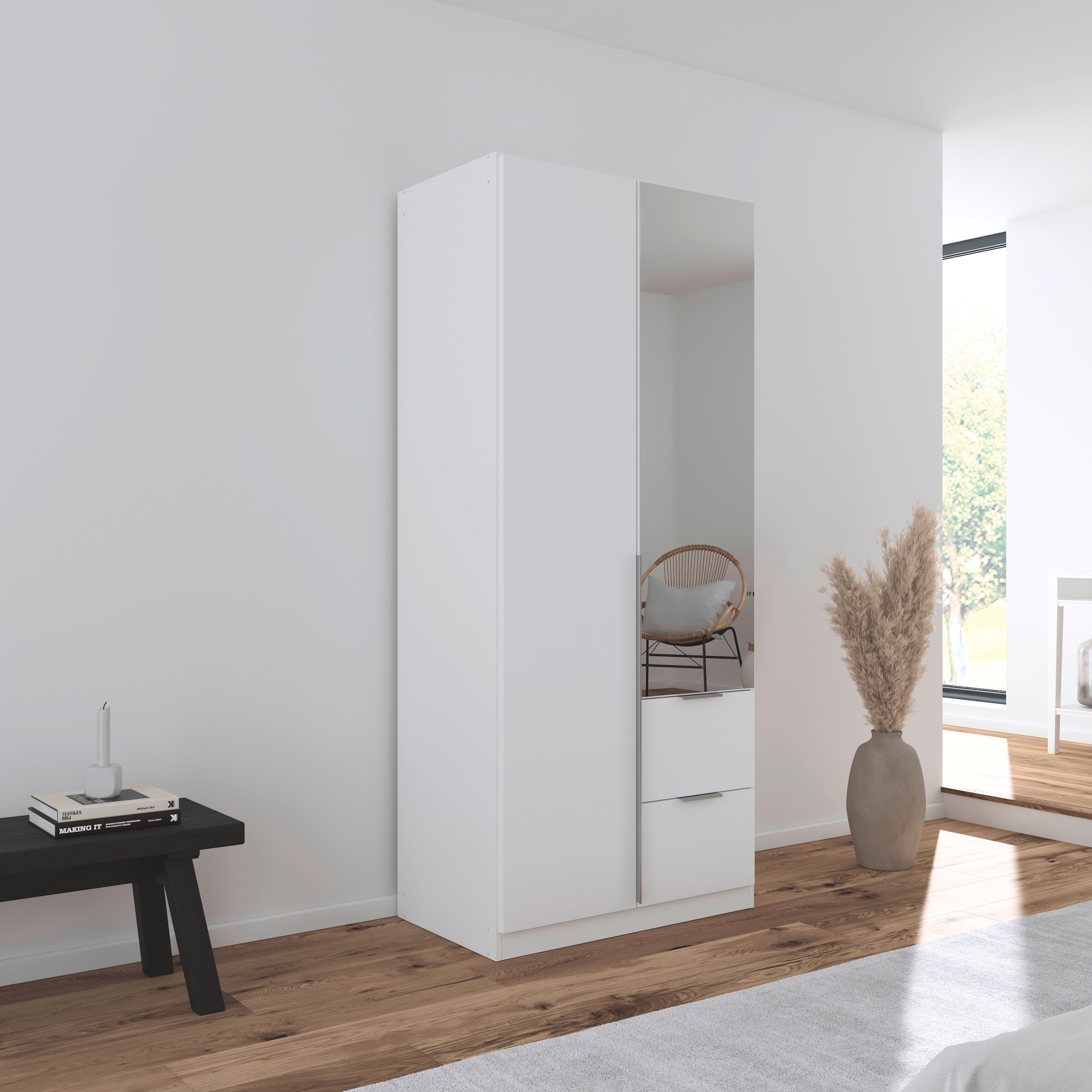 OTTO home Drehtürenschrank "Kleiderschrank Schrank Garderobe AGORDO mit Dekor- oder Hochglanzfront" in zwei Griff-Farben, Breiten 91-360 cm, mit Außenschubkästen, in 7 Breiten und 2 Höhen MADE IN GERMANY