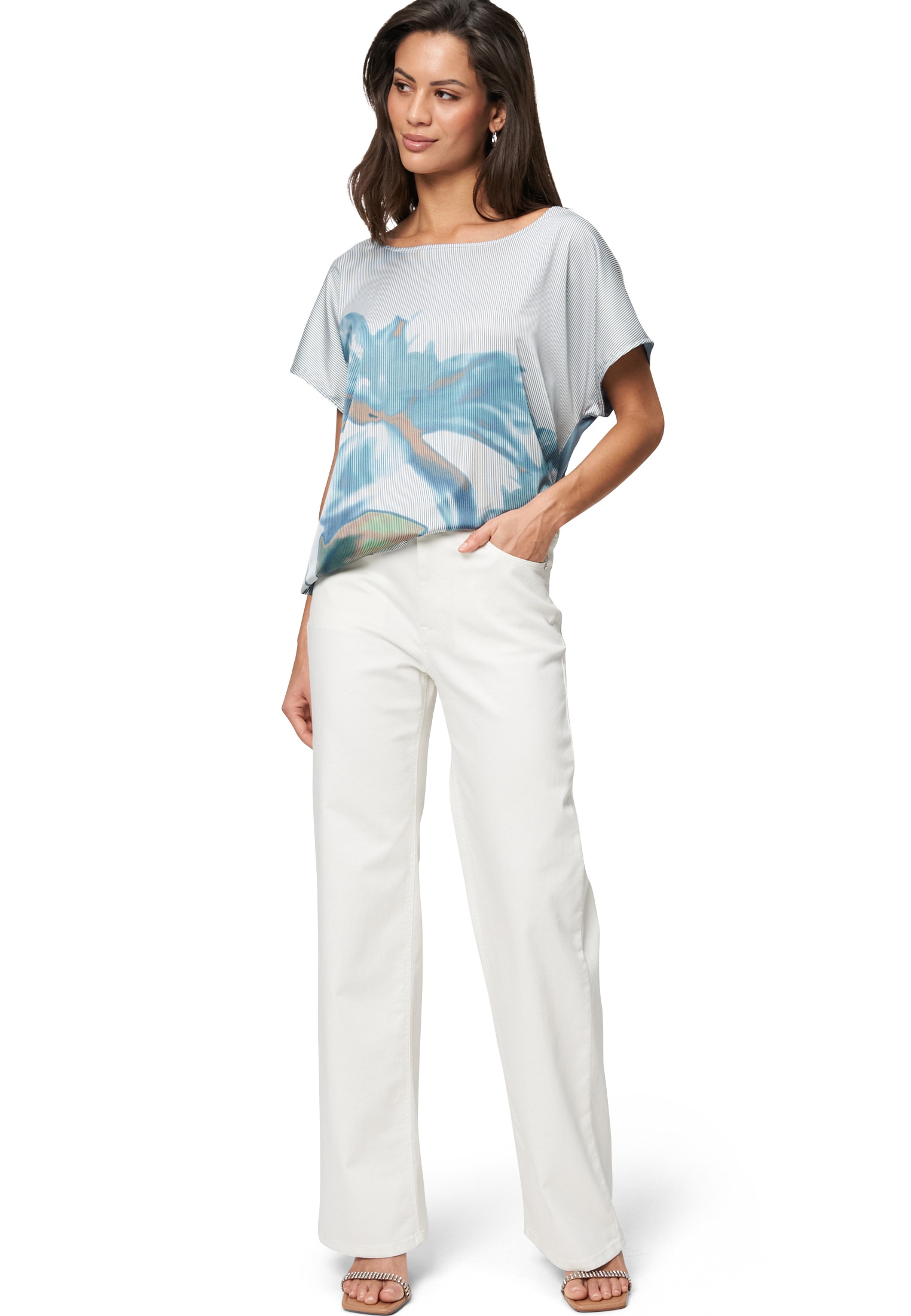 Zero T-Shirt »zero Shirt gestreift mit Blätterdruck«, (1 tlg.), Plain/ohne Details