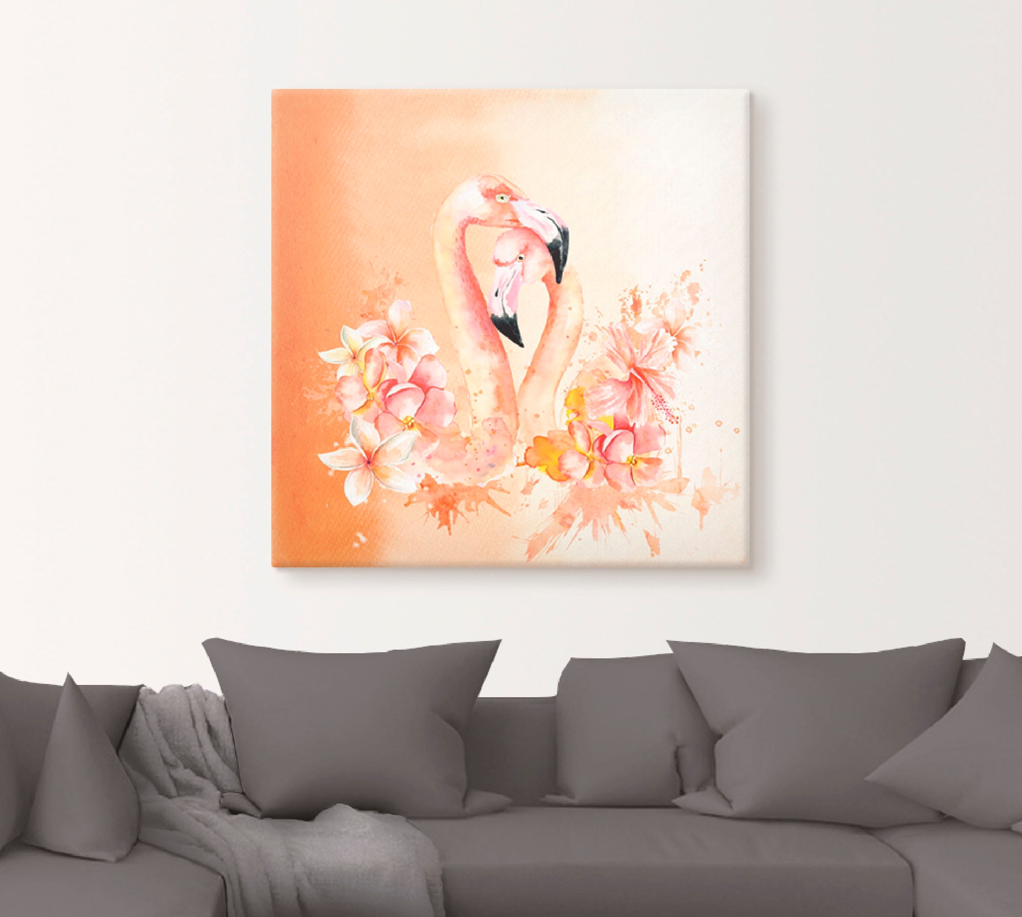 Artland Wandbild »Orange Flamingo in Love- Illustration«, Vögel, (1 St.), als Leinwandbild, Poster in verschied. Größen