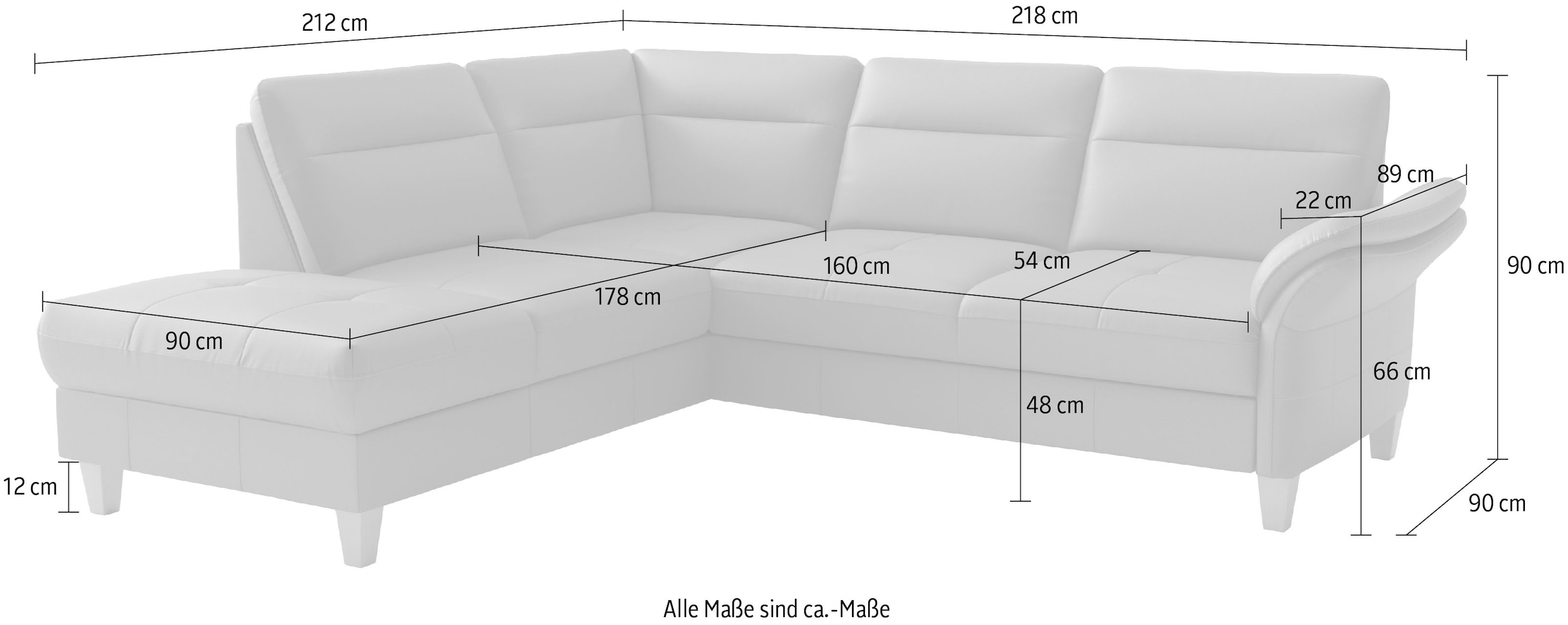 sit&more Ecksofa »Pamela L-Form, Leder, B: 218 cm« optional Armteilverstellung, Bettfunktion & Bettkasten