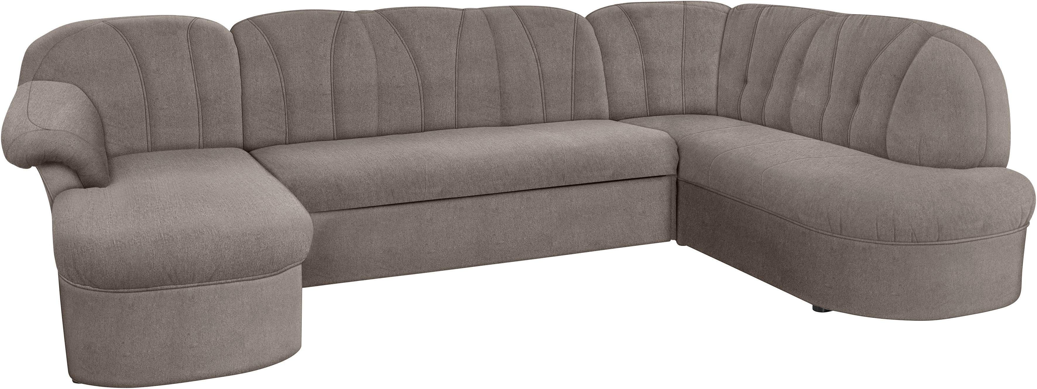 DOMO collection Wohnlandschaft "Pegnitz, zeitlos&modern, elegante Rückensteppung, Breite 292cm, U-Form" wahlweise mit Bettfunktion