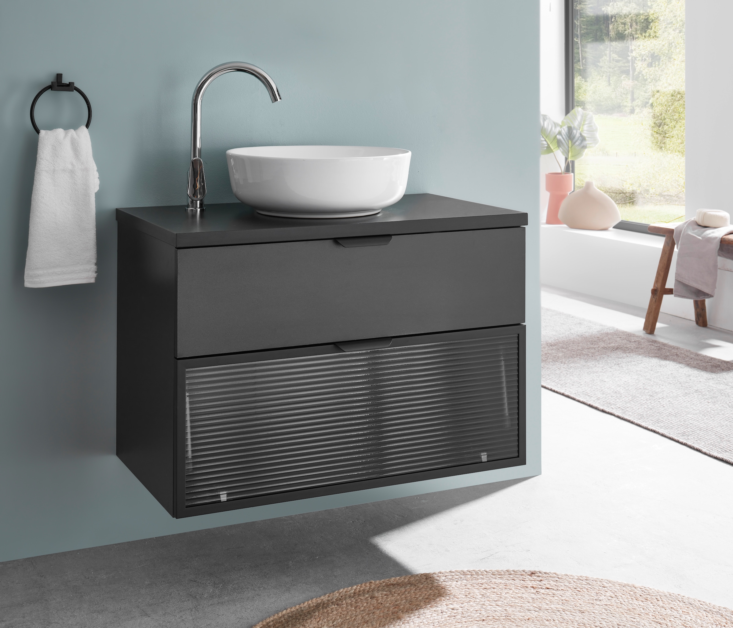 BASIC by Balculina Waschbeckenunterschrank »Diosa B/H/T 80x55x46 cm« 1 Stk. tlg. Breite 80cm, Softclose, Alurahmen