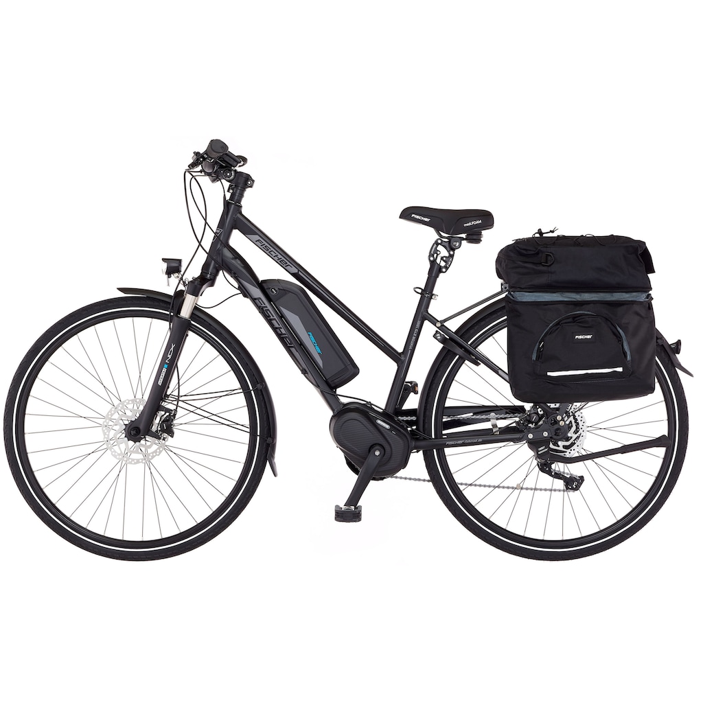 FISCHER Fahrrad E-Bike »VIATOR ETD 1861 557«, 10 Gang, Shimano, Deore, Mittelmotor 250 W, (mit Gepäckträgertasche)