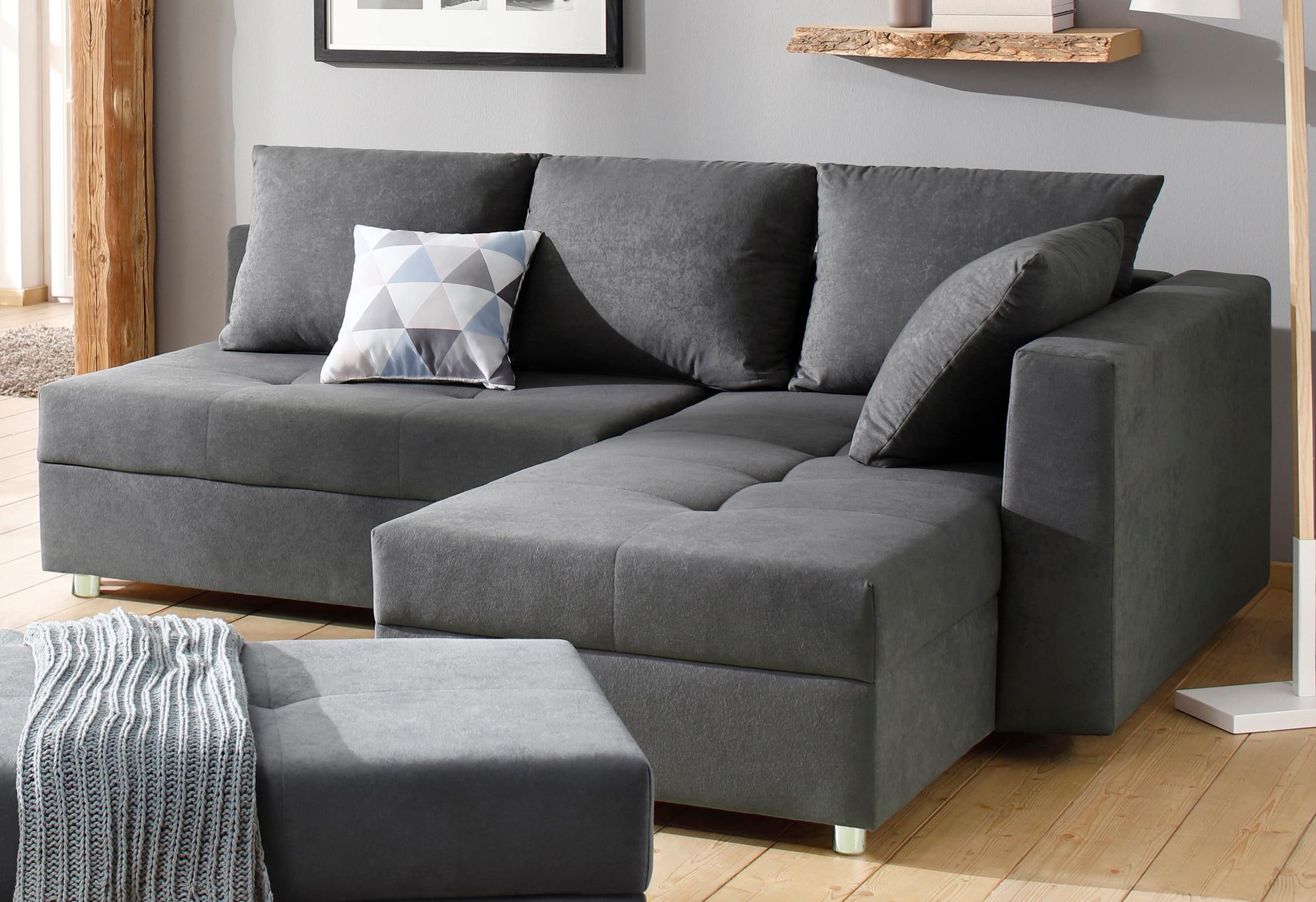 Home affaire Ecksofa "Italia L-Form, B: 217 cm, Schlaffunktion, Bettkasten" Federkern, frei stellbar, mit Zierkissen, Gästebettfunktion