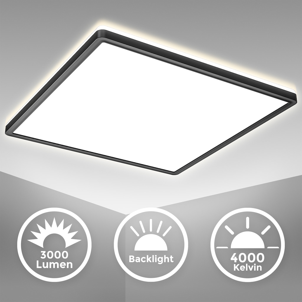 B.K.Licht LED Deckenleuchte, ultraflach, Hintergrundbeleuchtungseffekt, Kunststoff, Schwarz, Inkl. 1 x LED Platine, 22 Watt, 3.000 Lumen, 4.000 Kelvin, nicht dimmbar