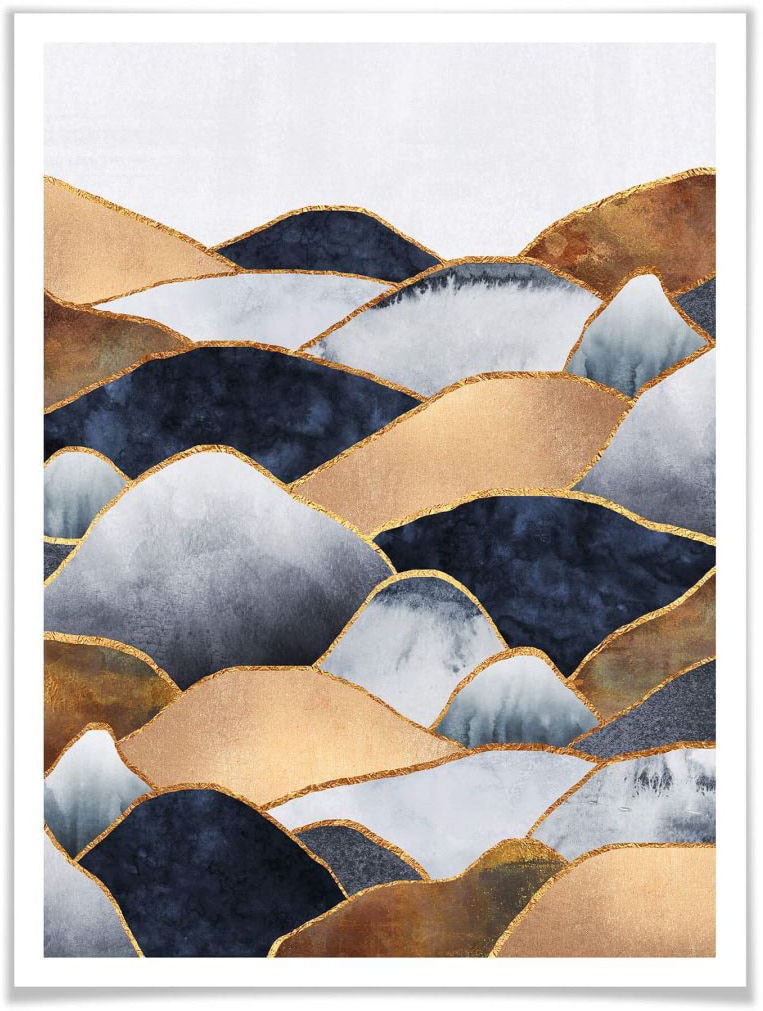 Poster »Gold Effekt Berge Goldene Hügel«, Berge, (1 St.), Poster ohne Bilderrahmen