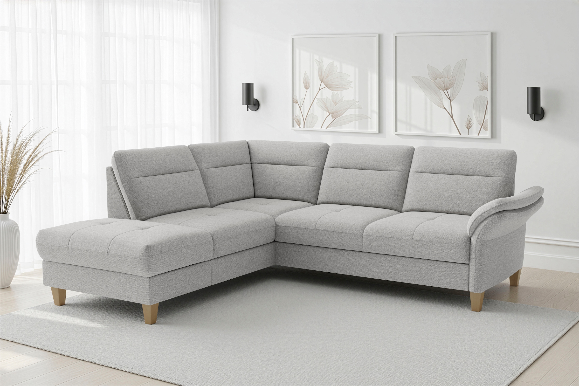 sit&more "Pamela L-Form, B: 218 cm, optional Schlaffunktion & Bettkasten" wahlweise mit Armteilverstellung, Sofa mit Federkern, Sitzhöhe: 48 cm
