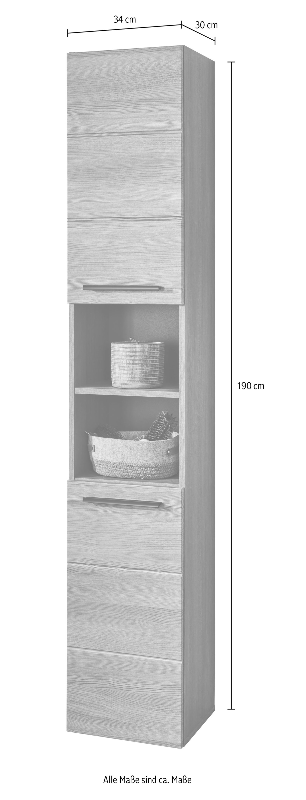 BASIC by Balculina Hochschrank »Silver,Badezimmerschrank BxHxT 34x190x30«, (1 St.), Breite 34cm, Tür L/R monierbar, FSC-Mix 70%
