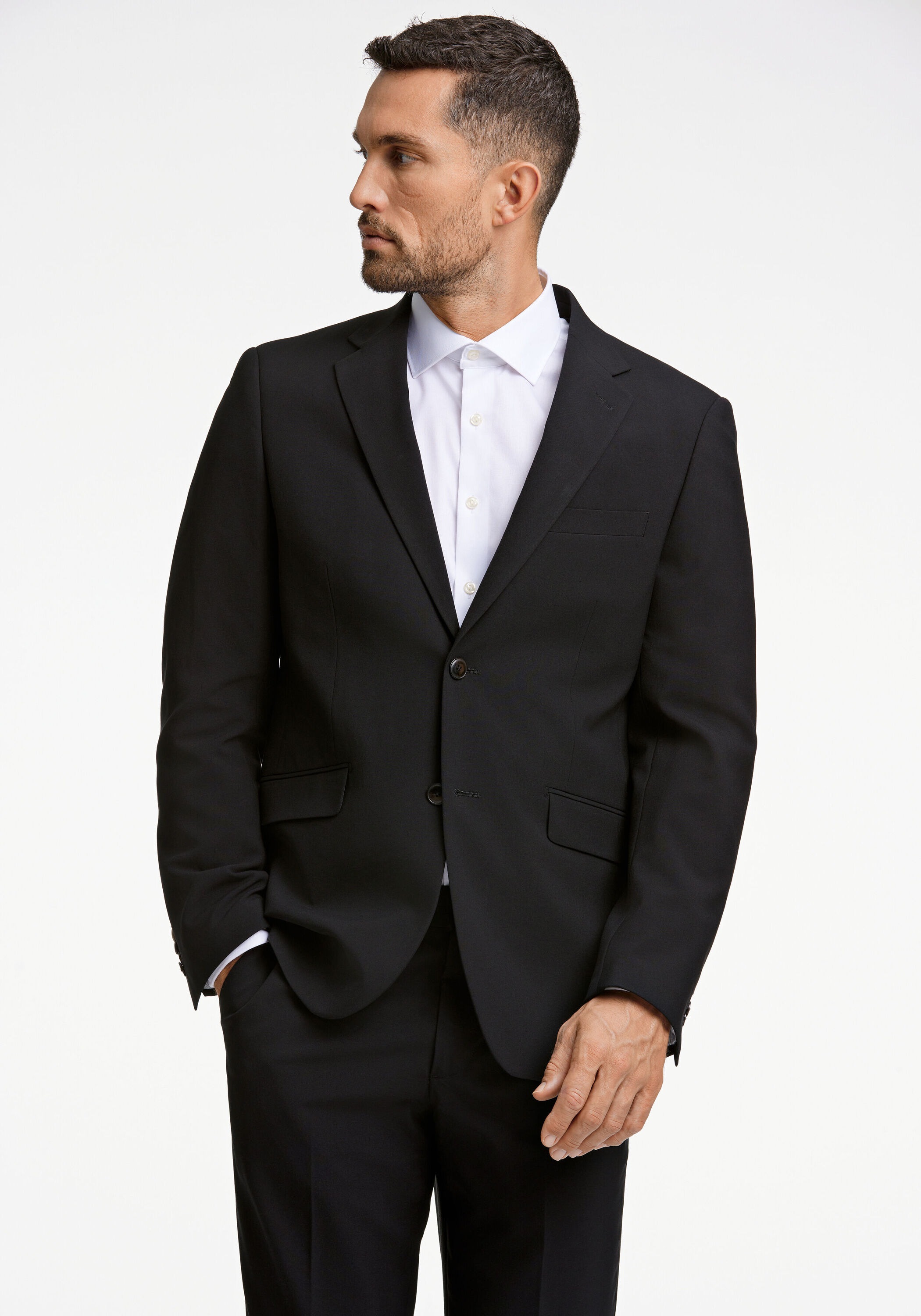 Anzughose LINDBERGH "Anzughose Modern Fit", Herren, Gr. 54, schwarz, Obermaterial: 67% Polyester, 28% Viskose, 5% Elasthan; Futter: 98% Polyester, 2% Elasthan, unifarben, normal, Hosen Anzughose