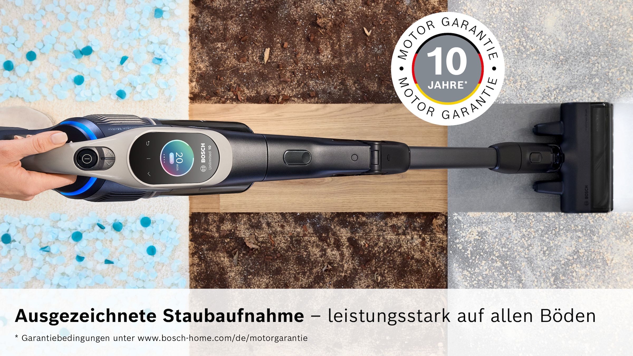 BOSCH Akku-Stielstaubsauger »BKS1042GQC« Display, Knickrohr, HEPA-Filtersystem, Schnellladegerät, 2 Akkus, grau