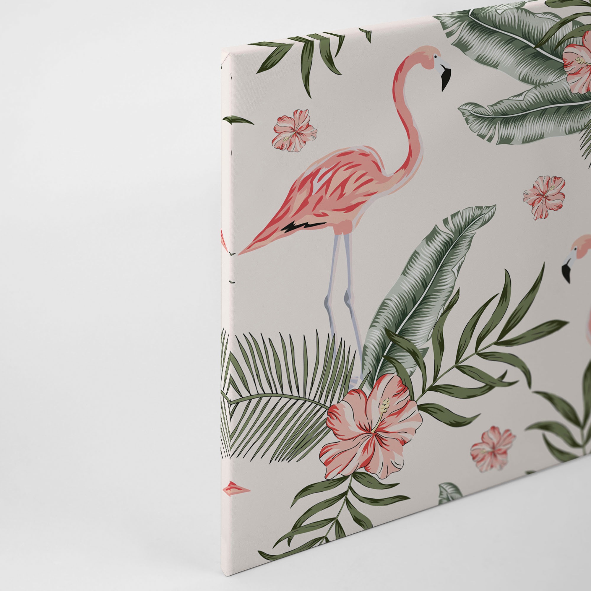 A.S. Création Leinwandbild »Tropical Vibes«, Kunst-Blumen-Kinder, (1 St.), Palmenblätter Flamingo Keilrahmen Leinwand-Bild Wohnzimmer modern Wand