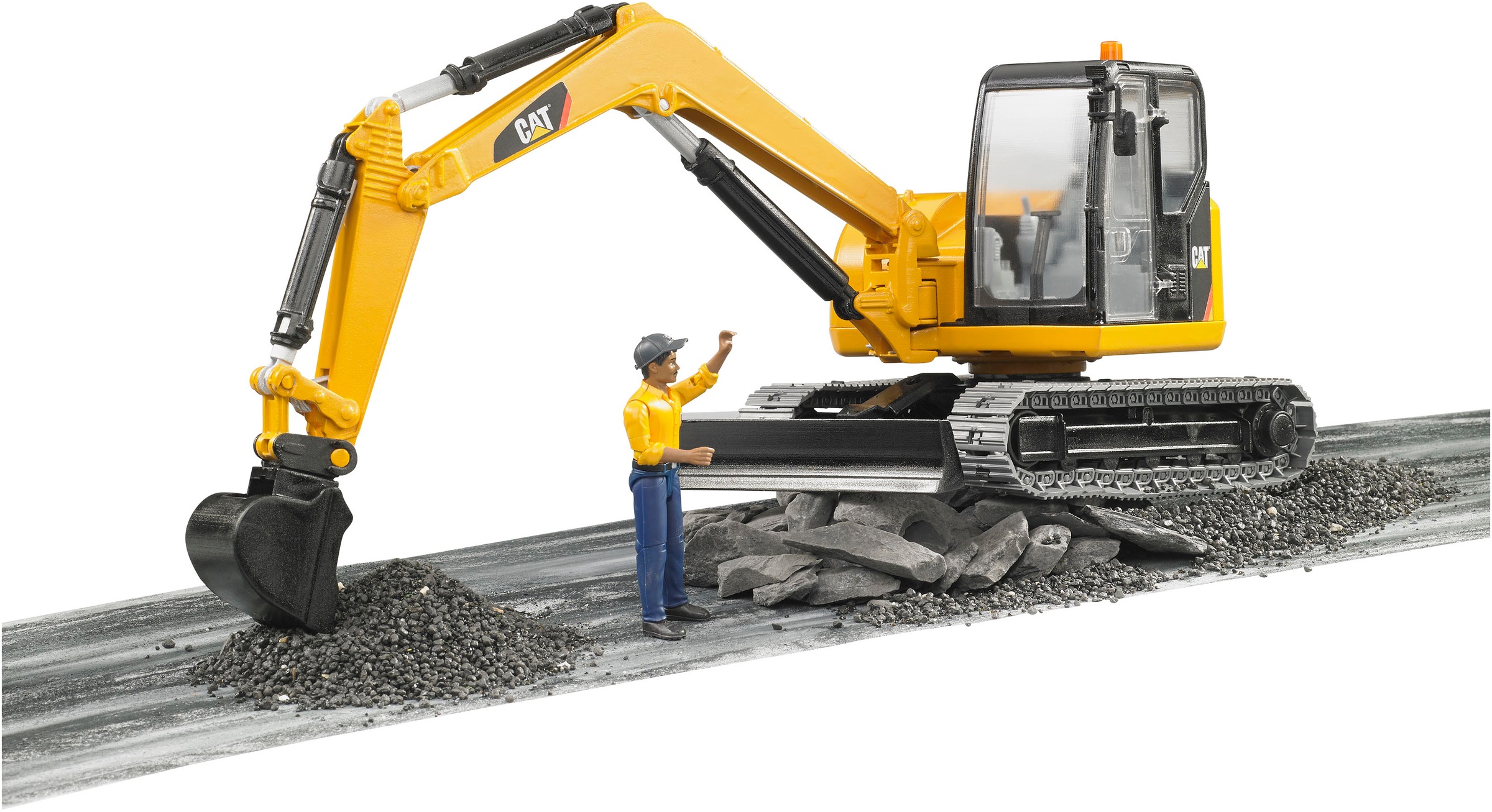 Bruder® Spielzeug-Bagger »Cat Minibagger 35 cm mit Bauarbeiter (02466)«, Made in Europe