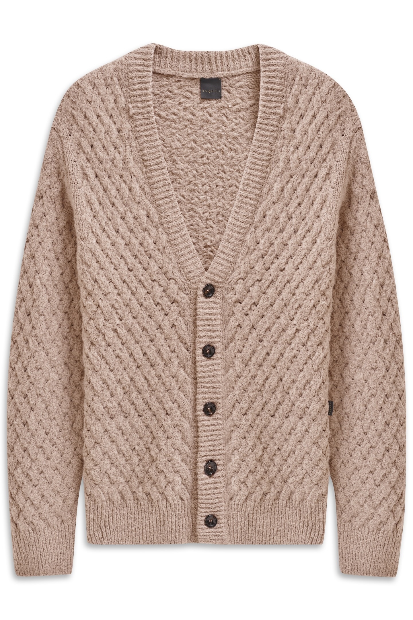 bugatti Cardigan »Regular Fit«, mit V-Ausschnitt & Flechtoptik