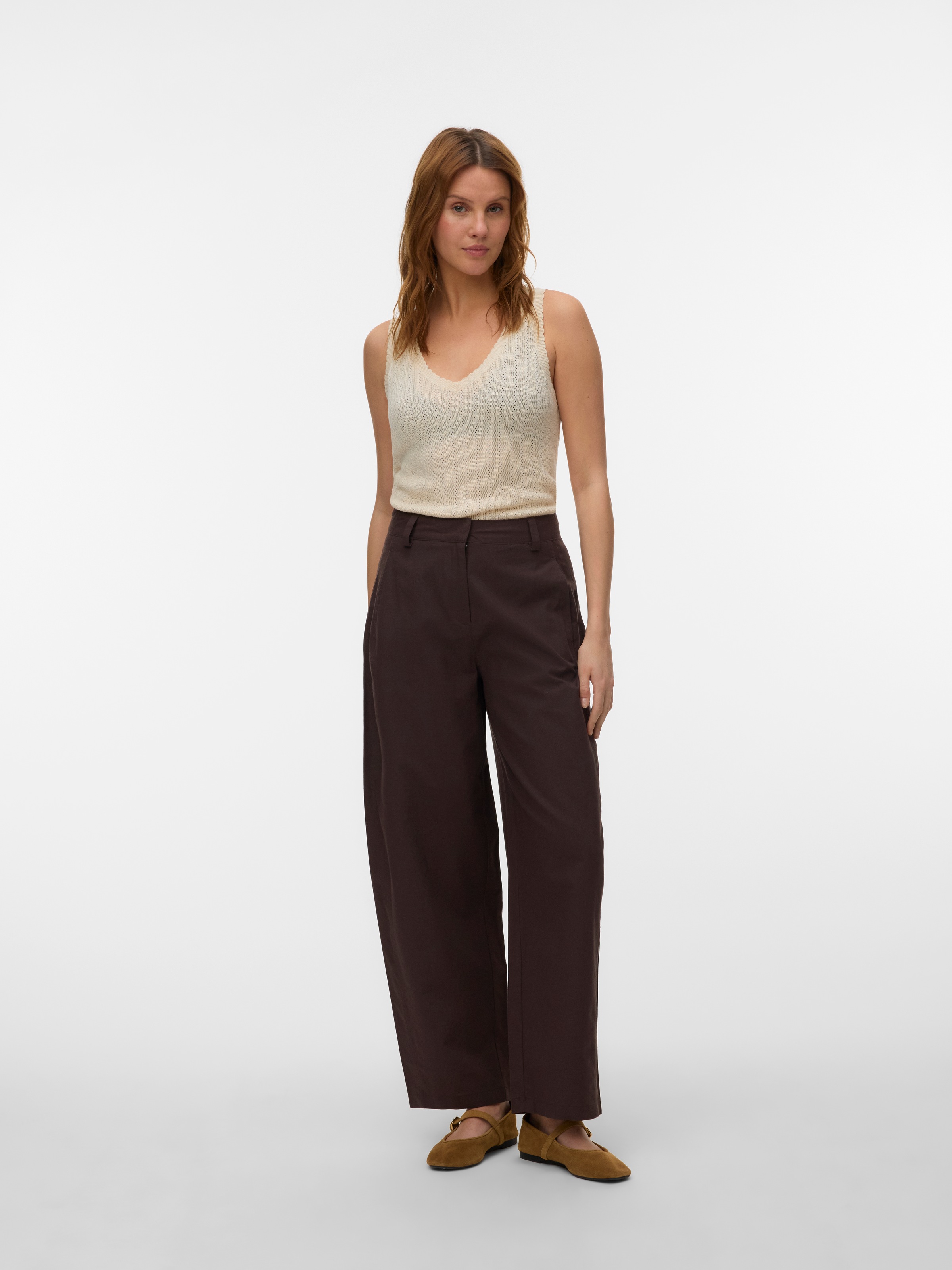 Vero Moda Anzughose »VMSELMA HW BARREL PANTS WVN NOOS«  Baumwollmischung, high waist, weite Beinform, mit Leinen