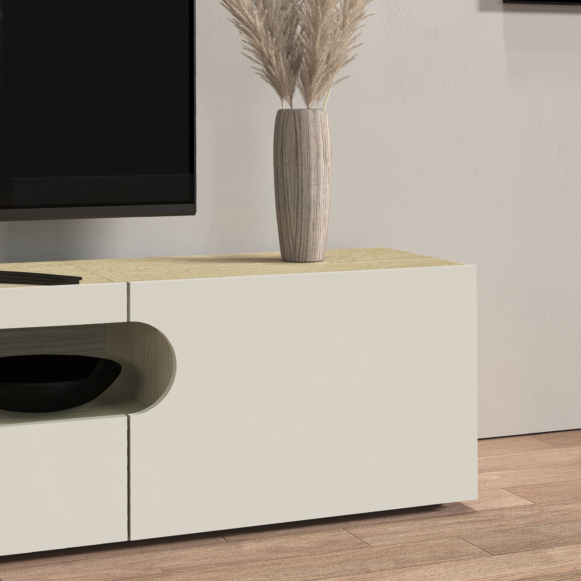 INOSIGN Lowboard »REAL TV-Möbel, 240 cm breit, 40/60 cm hoch, Hochglanz oder matt« mit 2 abgerundeten Türen, 1 Klappe, die ein ovales offenes Fach bilden