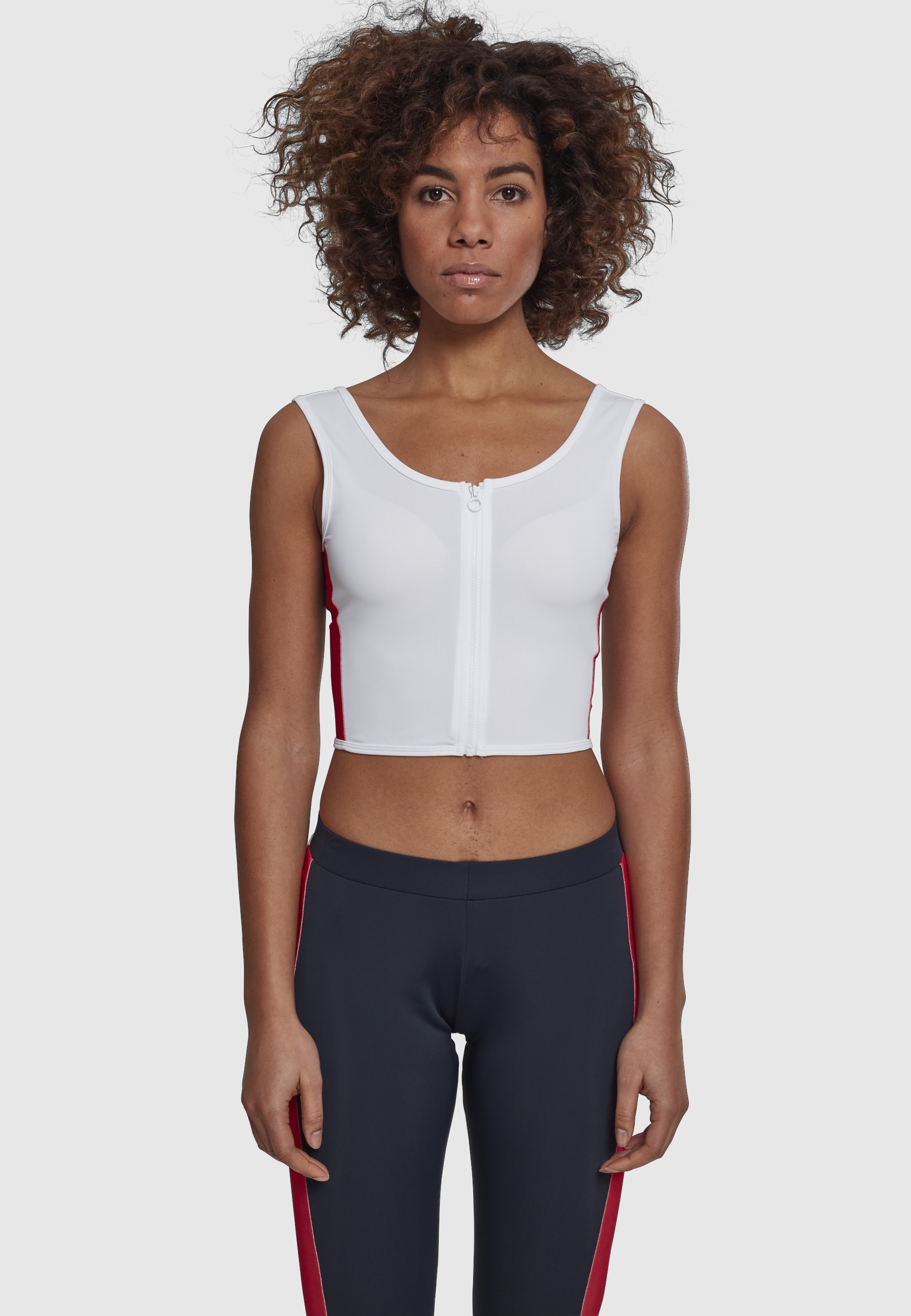 URBAN CLASSICS Tanktop »Urban Classics Damen Ladies Side Stripe Cropped Zip Top« 1 Stk.