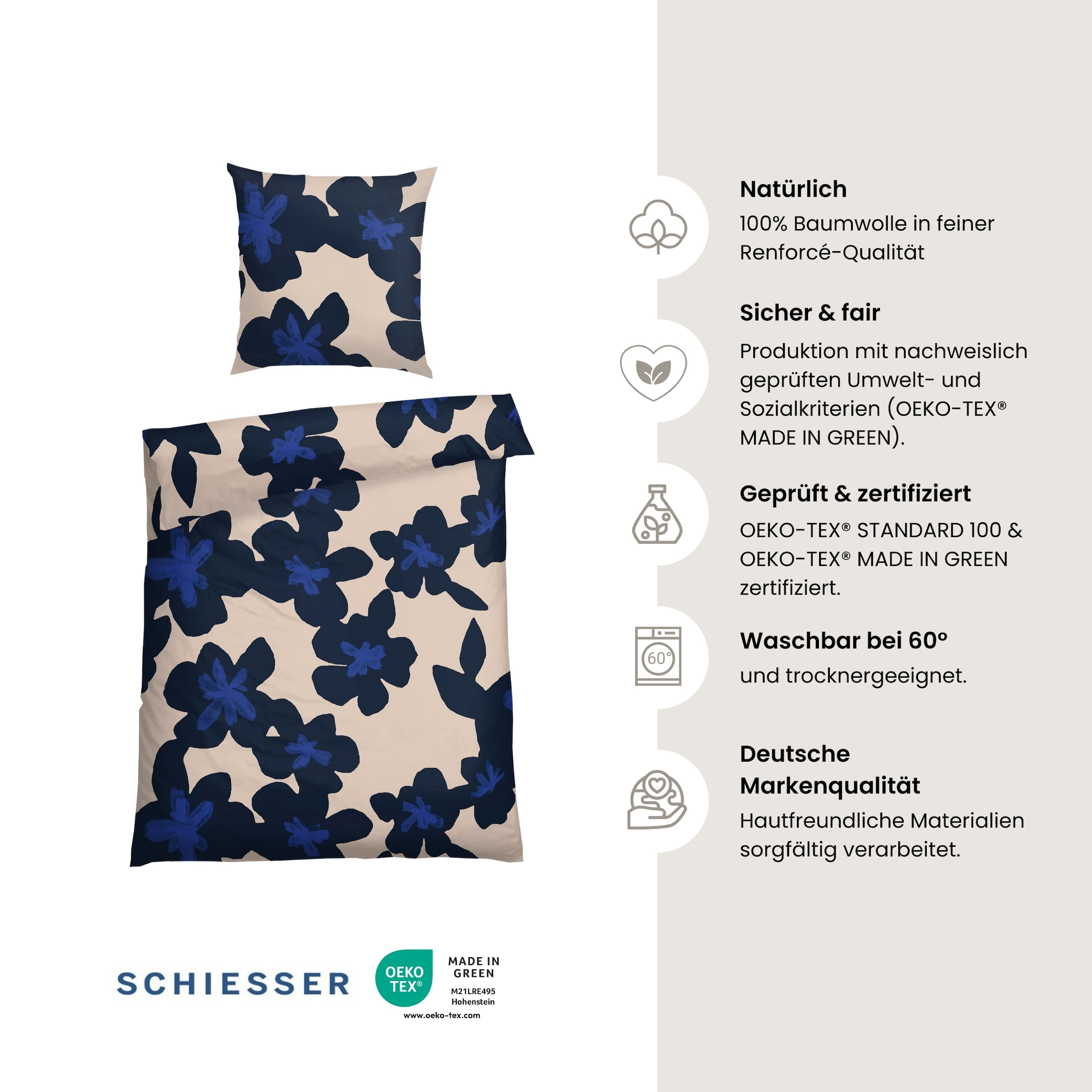 Schiesser Bettwäsche »Blossom aus weicher Baumwolle mit floralem Muster« 2 tlg. MADE IN GREEN by OEKO-TEX®