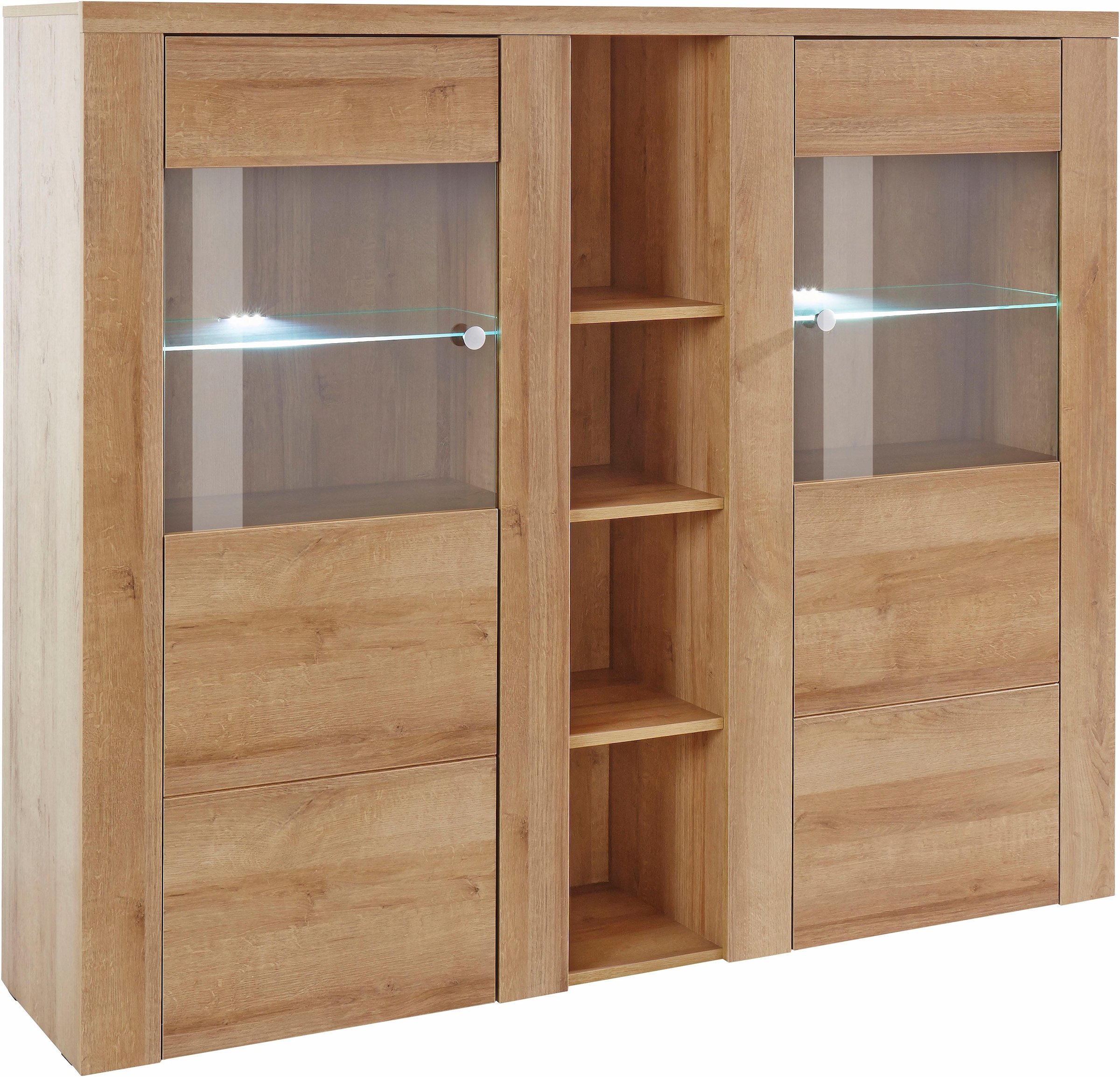 Home affaire Highboard »Larona, zeitlose Hochkommode mit 2 Türen, Türkommode, Höhe 129,5 cm,«, Anrichte mit dekorative Rahmenoptik, Türen mit Glaseinsatz