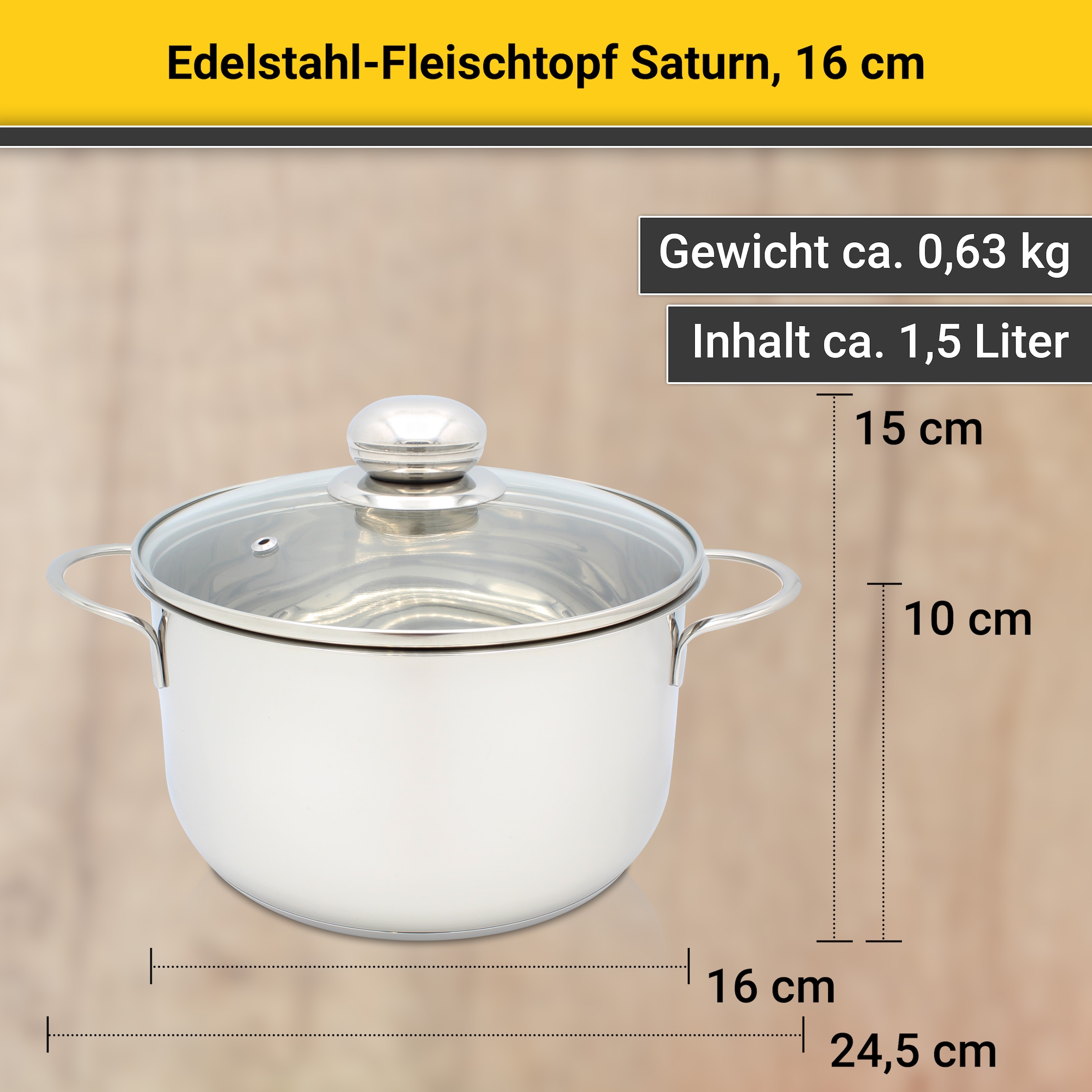 Krüger Fleischtopf »Saturn«, Edelstahl, (1 tlg.), Glasdecke für praktisches Sichtkochen