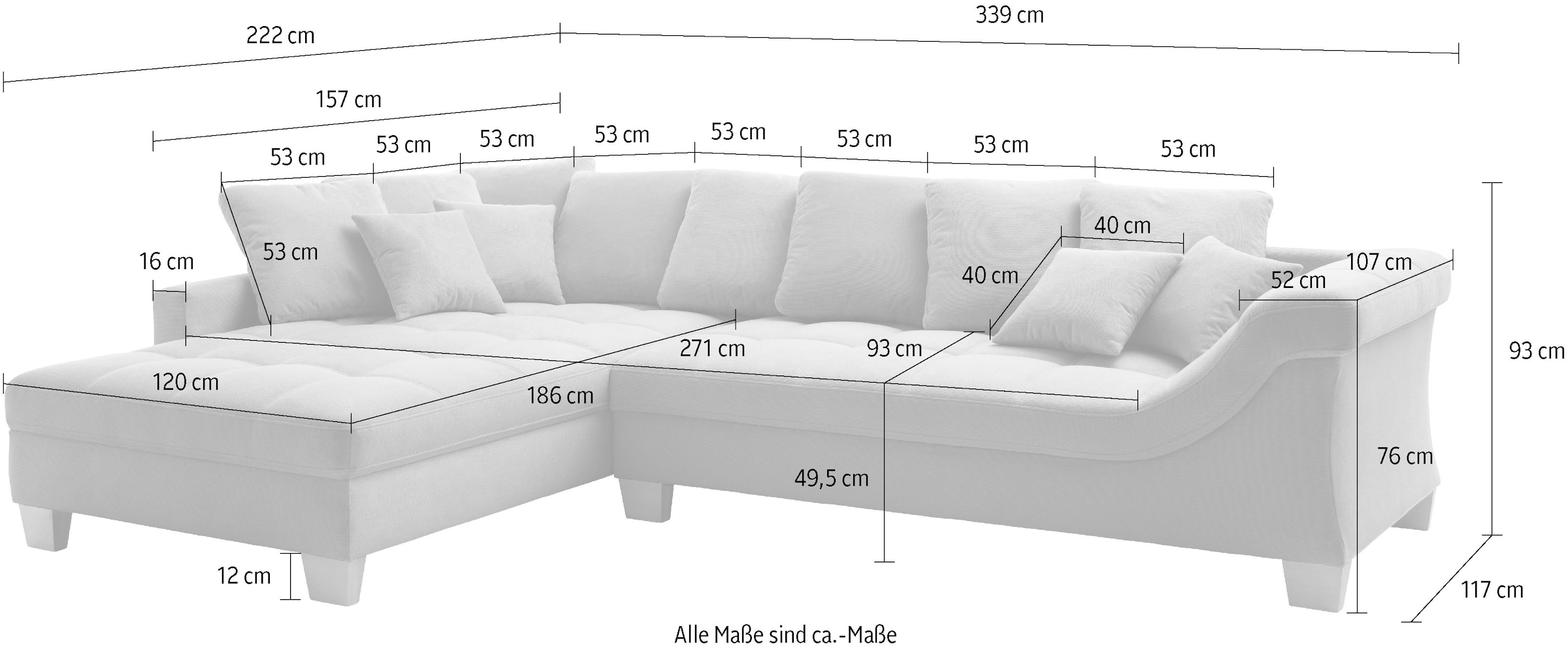 Mr. Couch Ecksofa »Bologna, L-Form, mit Kaltschaum«, bis 140 kg pro Sitzplatz belastbar