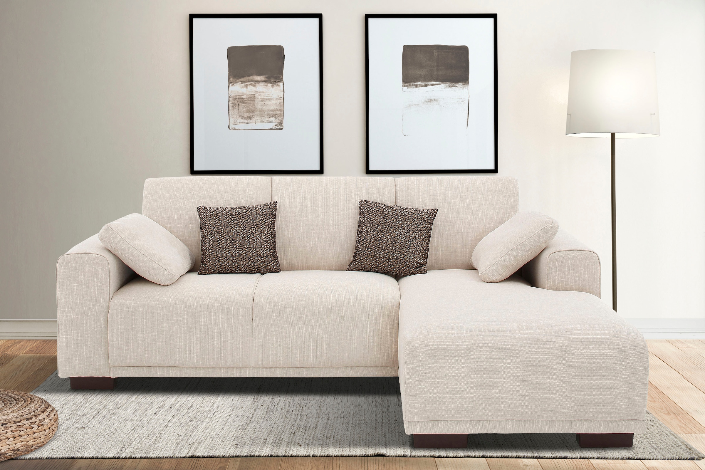 Home affaire Ecksofa »BORNHOLM L-Form mit Recamiere, Maße B/T/H: 234/162/85 cm«, Recamiere links oder rechts bestellbar, Wellenfederung, inkl. 2 Kissen
