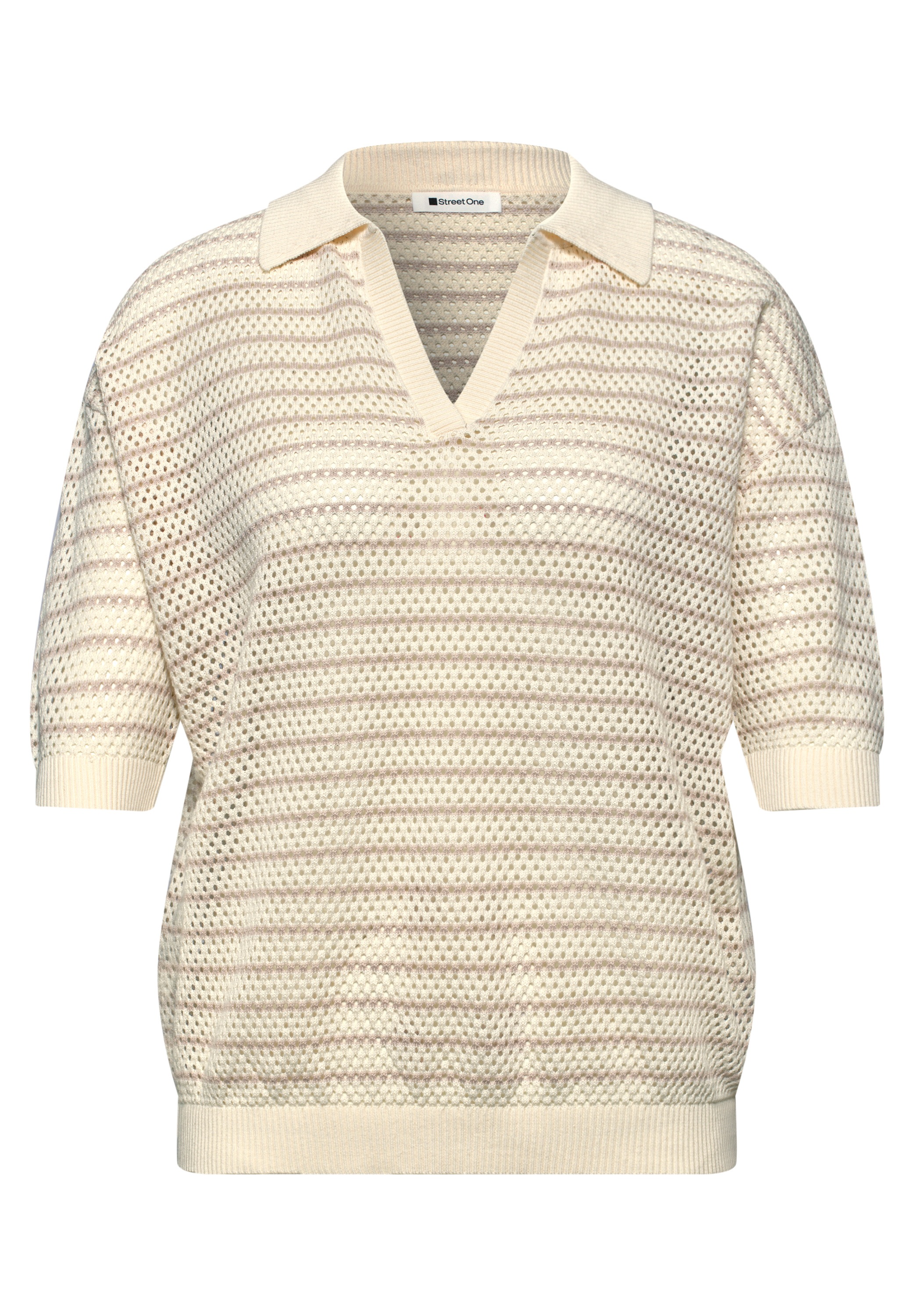 STREET ONE Kurzarmpullover mit Streifen und Polokragen