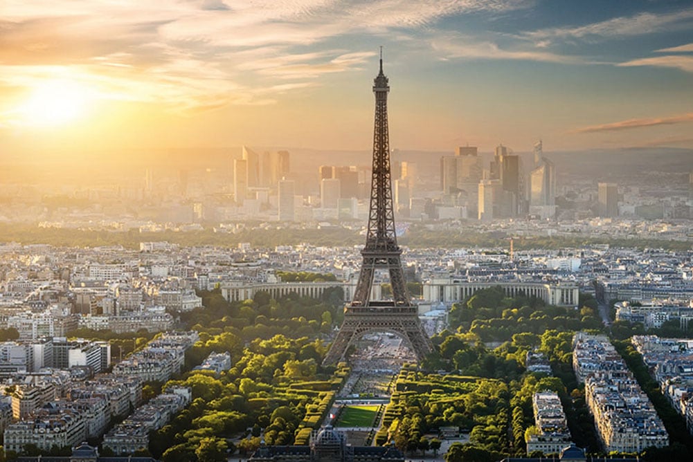 Bönninghoff Leinwandbild "Wandbild EIFFELTURM 60x90 cm – Leinwandbild Keilrahmen Deko modern" Frankreich Paris Sonnenuntergang Stadt 1 Stk. tlg. auf Keilrahmen gespannt