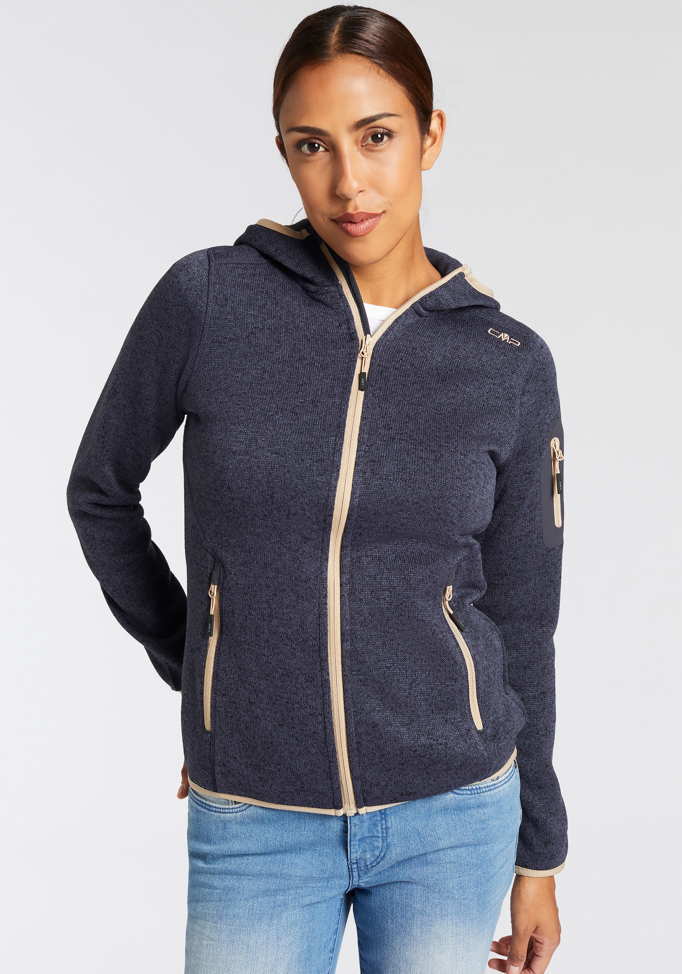 CMP Strickfleecejacke "KNITTED MELANGE HOODY WOMAN HOODY", (1 St.), mit Kapuze, Wärmend und