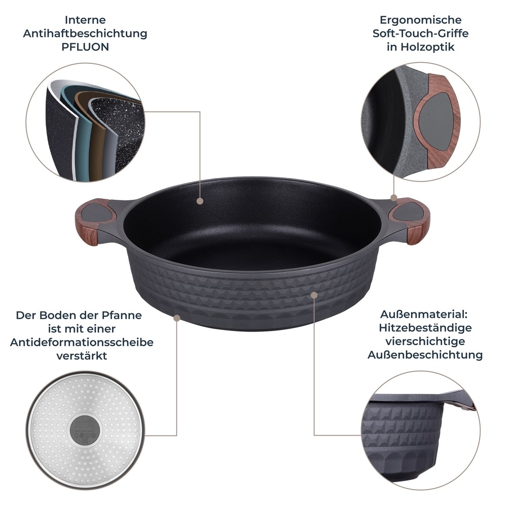 RESTO Kitchenware Kochtopf »Capella, Schmortopf antihaftbeschichtet und spülmaschinenfest«, Aluminiumguss, (2 tlg.), mit Glasdeckel und stoßdämpfendem Silikonrand, im Geschenkkarton