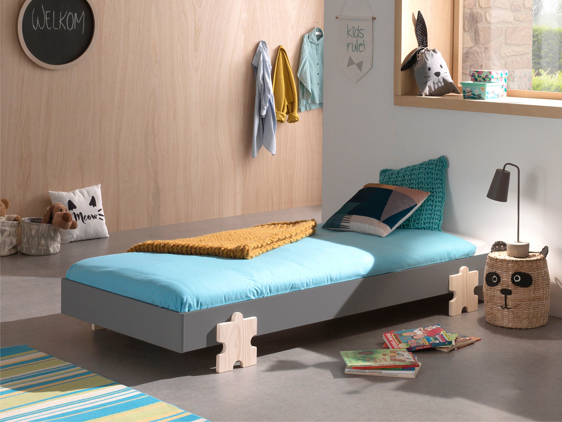 Vipack Kinderbett »Modulo«, Jugendbett, Einzelbett, Stapelbett mit Füßen in Puzzleoptik