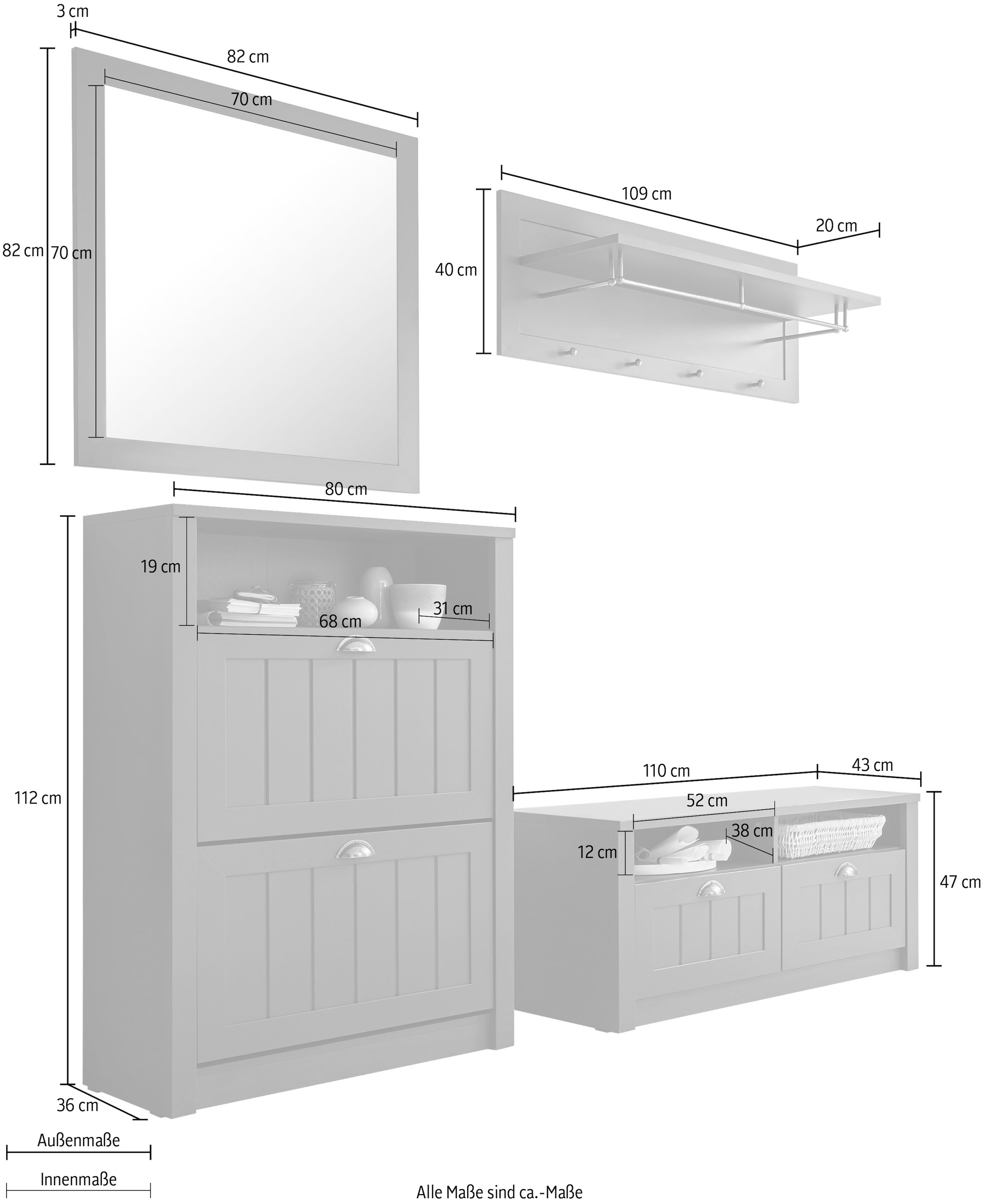 Home affaire Garderobenschrank-Set »ASCOT«, 4-teilig