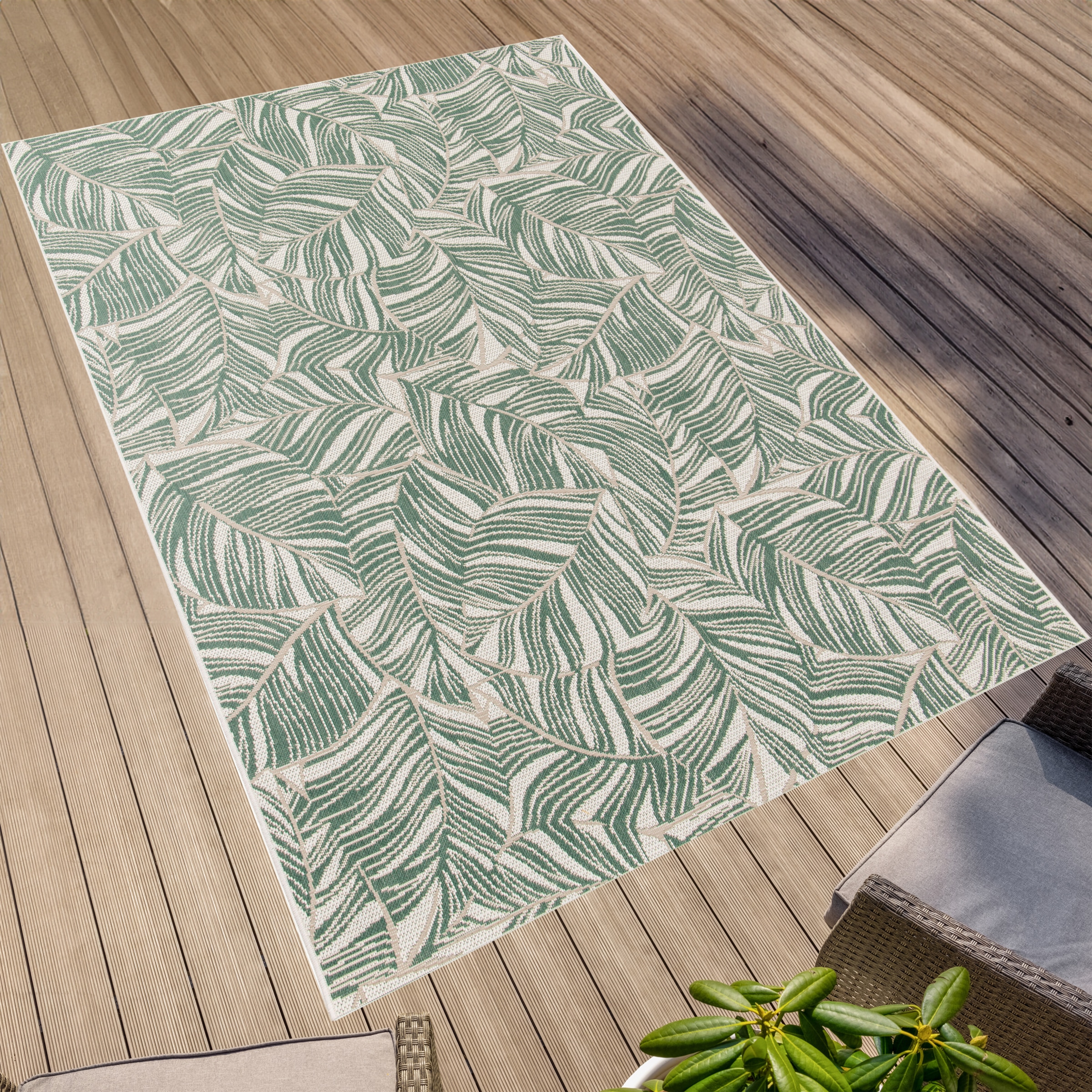 Primaflor-Ideen in Textil Teppich "Outdoorteppich PARADISE - Leaves" rechteckig 4 mm Höhe Flachgewebe, Palmblätter, In- und Outdoor geeignet, wasserfest